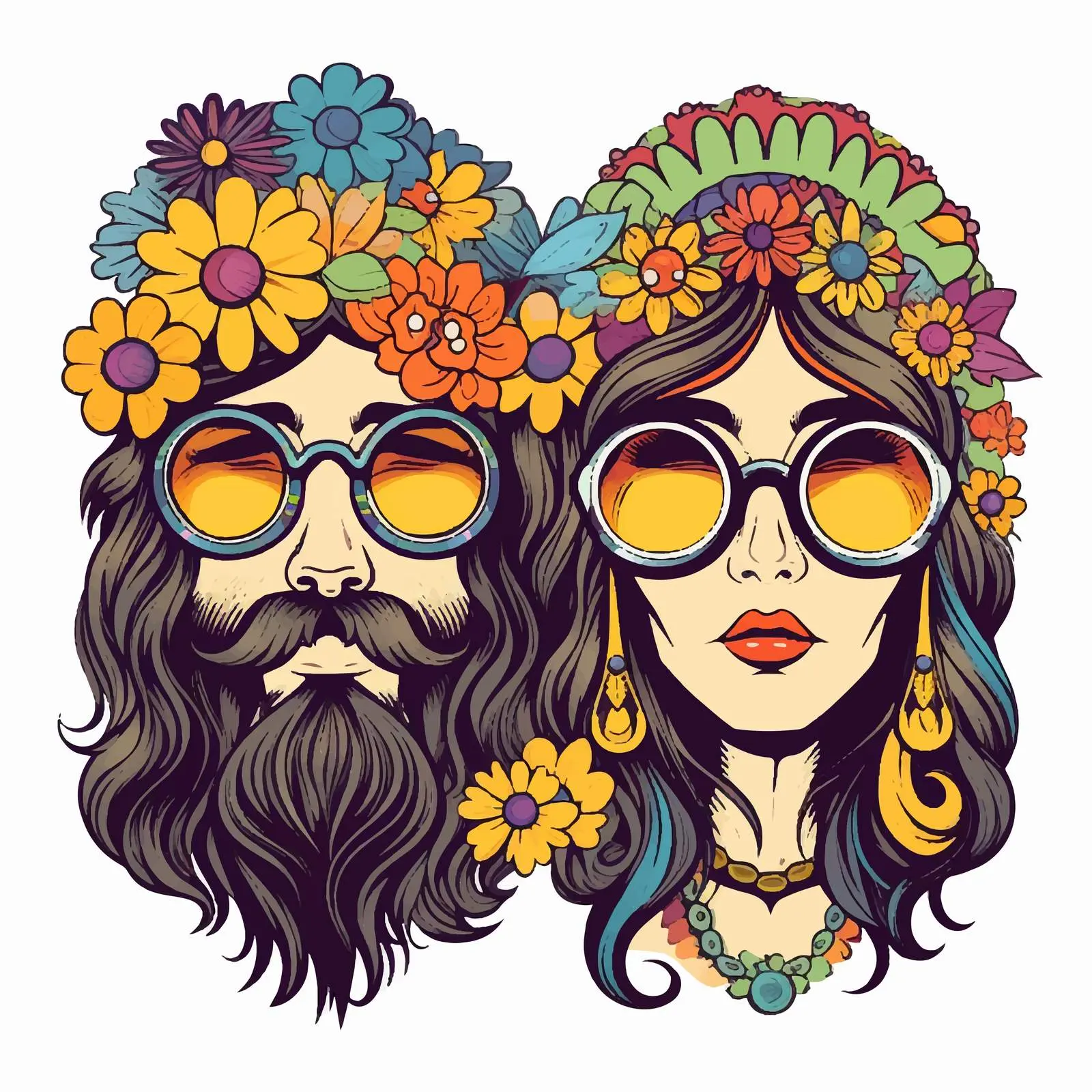 Stylized Hippie Faces with Headbands and Glasses — free download from Dotvec
