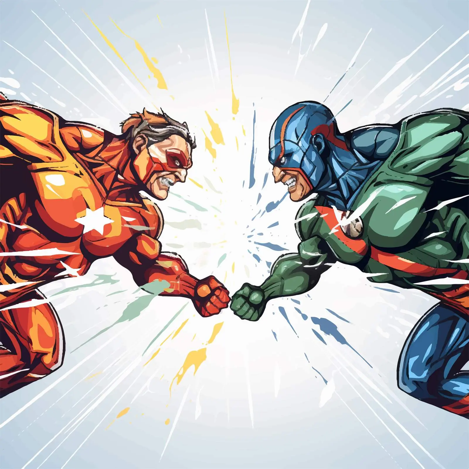 Epic Battle Between Superheroes Vector Artwork – free comic book image from Dotvec
