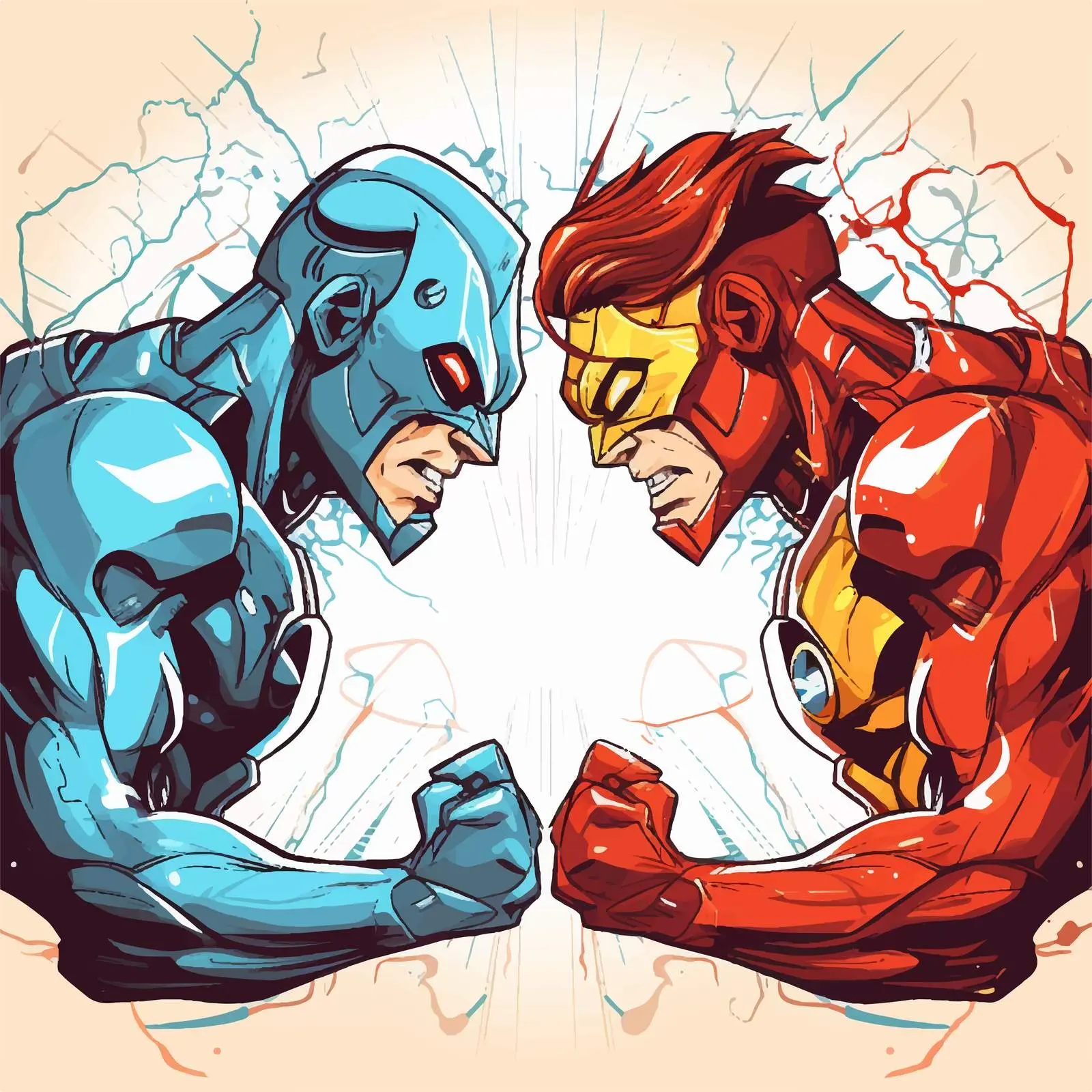 Epic Superheroes Battle Vector Illustration – free comic book image from Dotvec