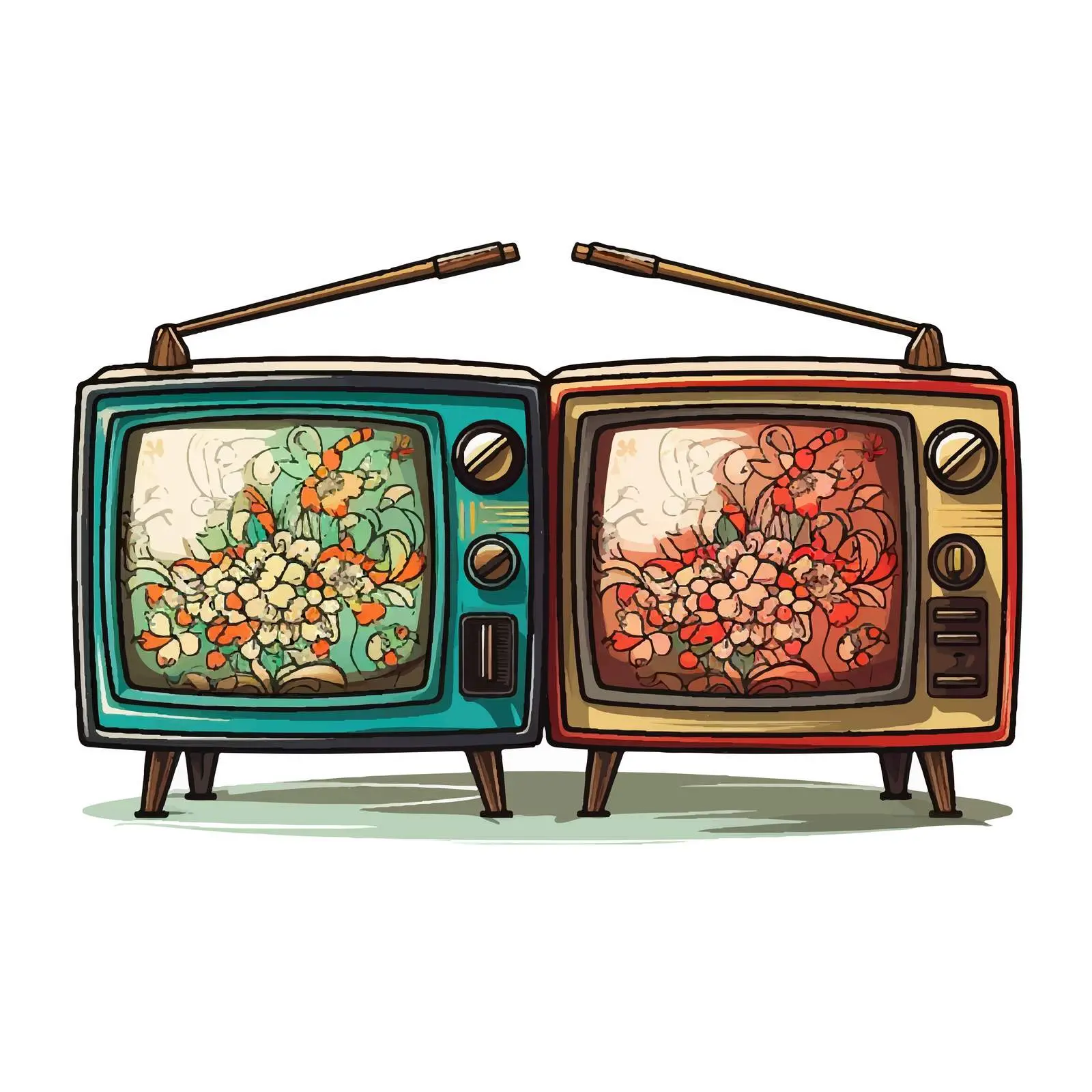 Colorful Vintage TVs Vector Cartoon Art – free entertainment vector image from Dotvec
