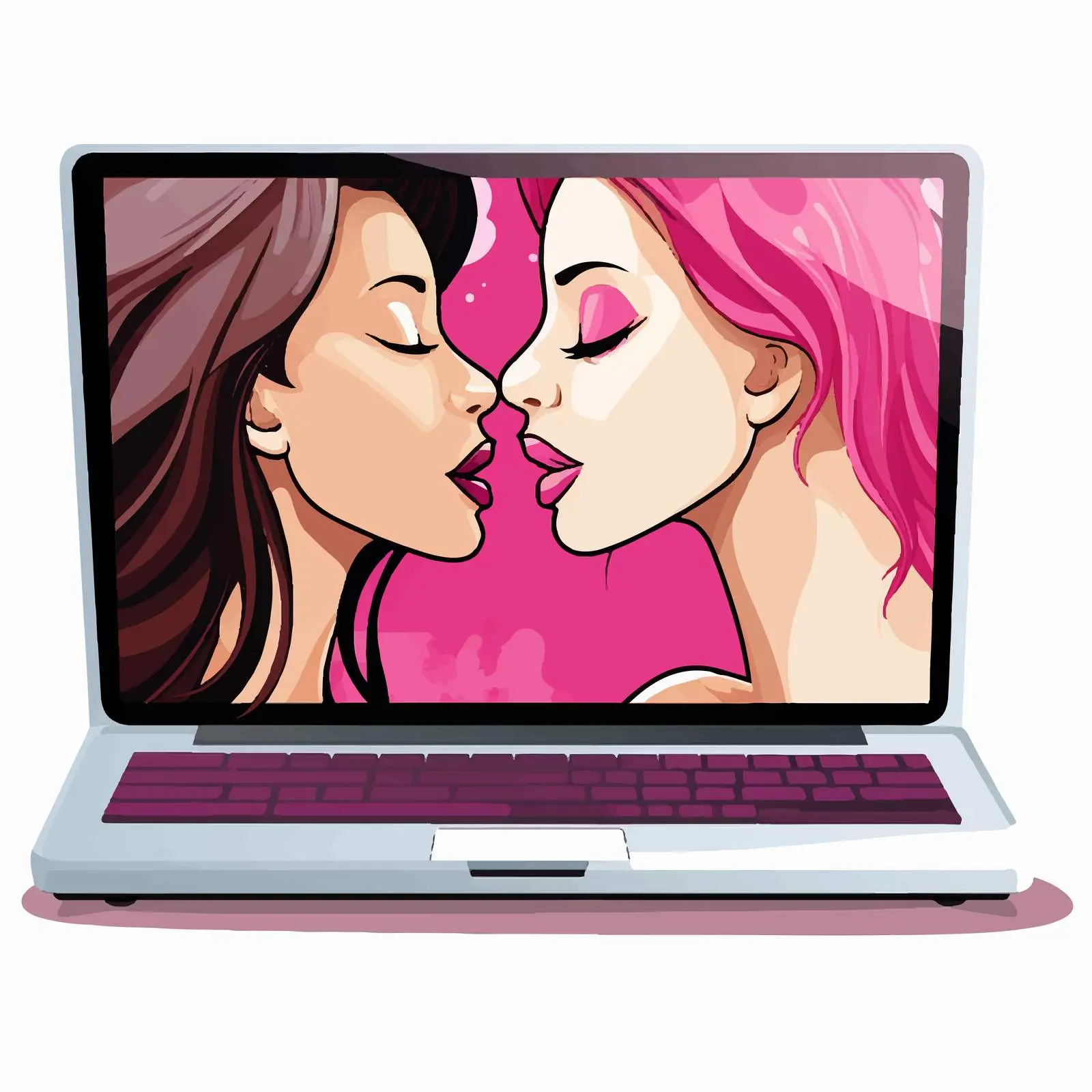 Women Kissing Through Laptop Screen Vector — free download from Dotvec