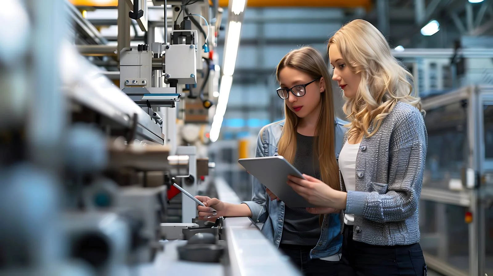 Female Workers Using Tablet in Industrial Setting — free download from Dotvec