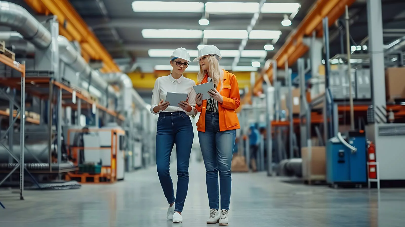 Women with Tablet in Factory — free download from Dotvec