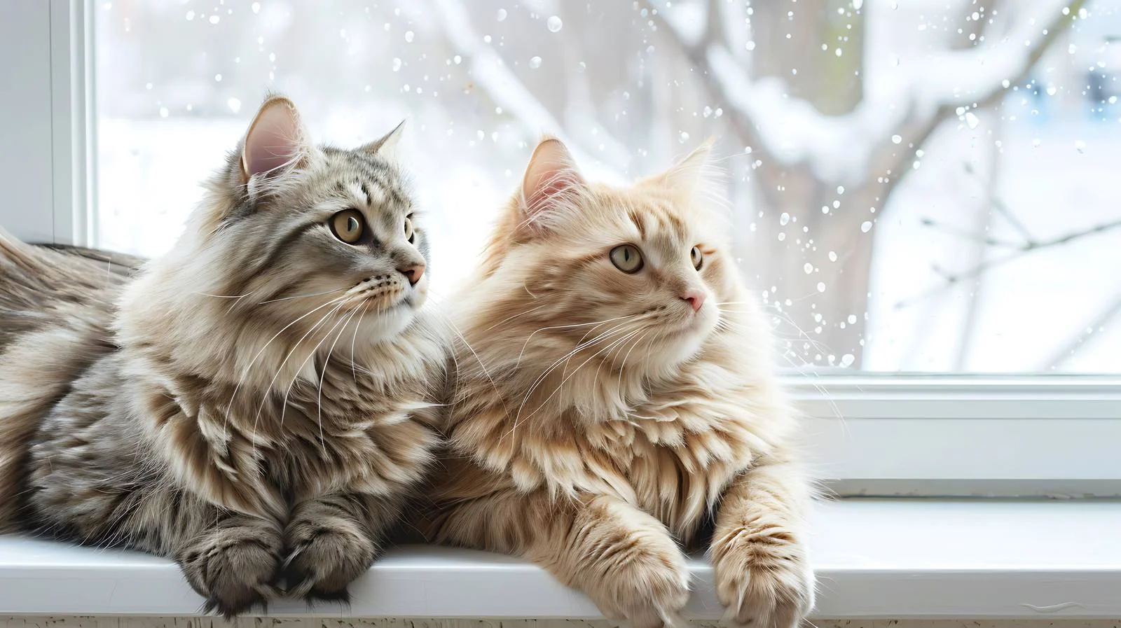 Two Lovely Cats Relaxing on Windowsill – free felines image from Dotvec