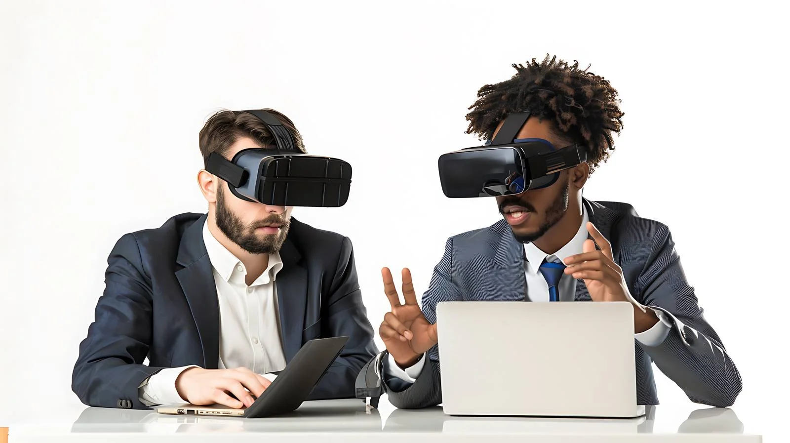 Businessmen With VR Laptop Meeting — free download from Dotvec