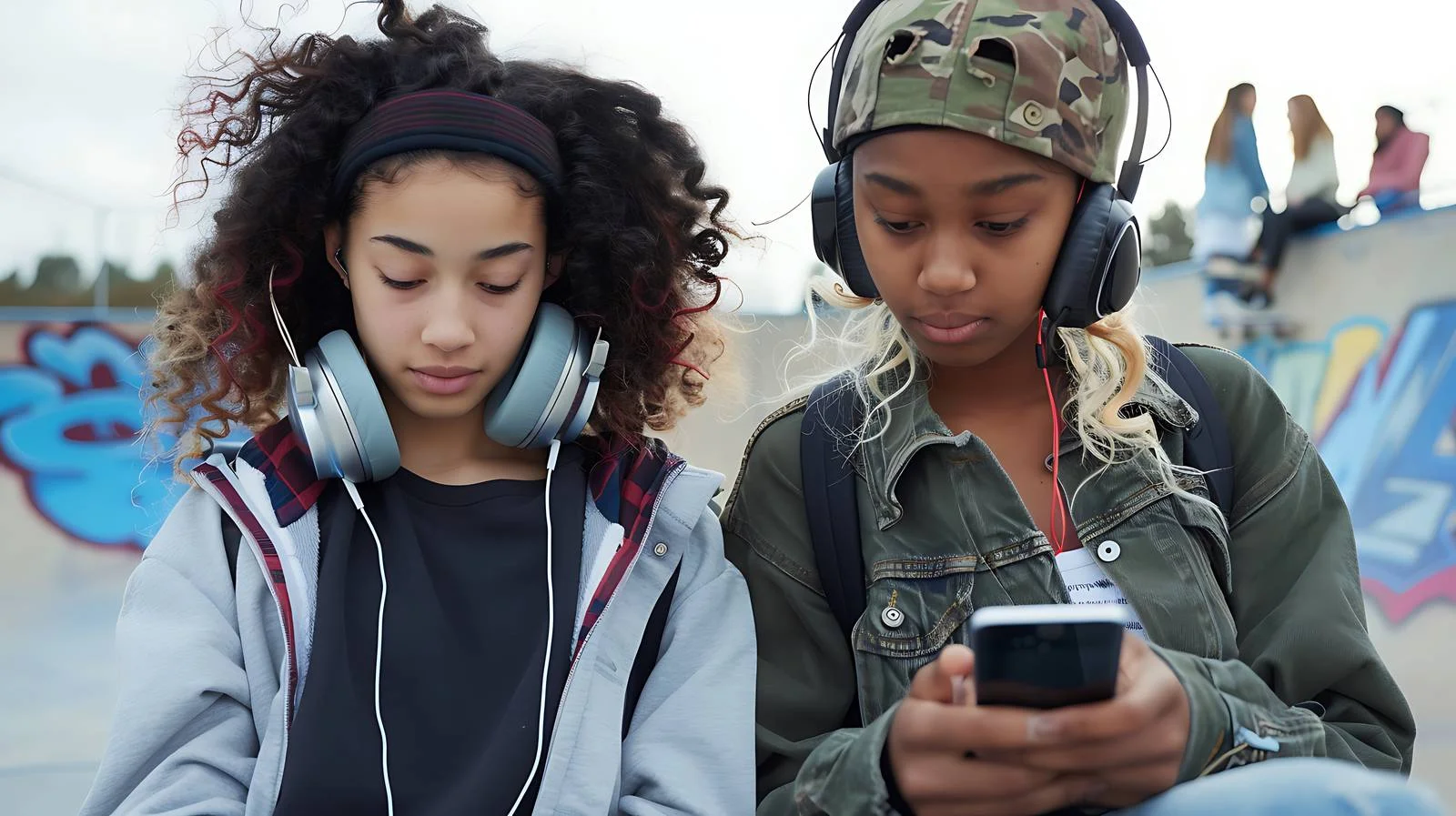 Youthful Women Using Smartphones and Headsets — free download from Dotvec