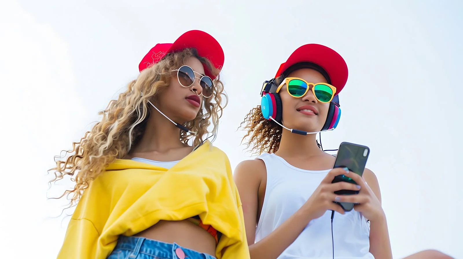 Young Women with Phones and Headphones — free download from Dotvec