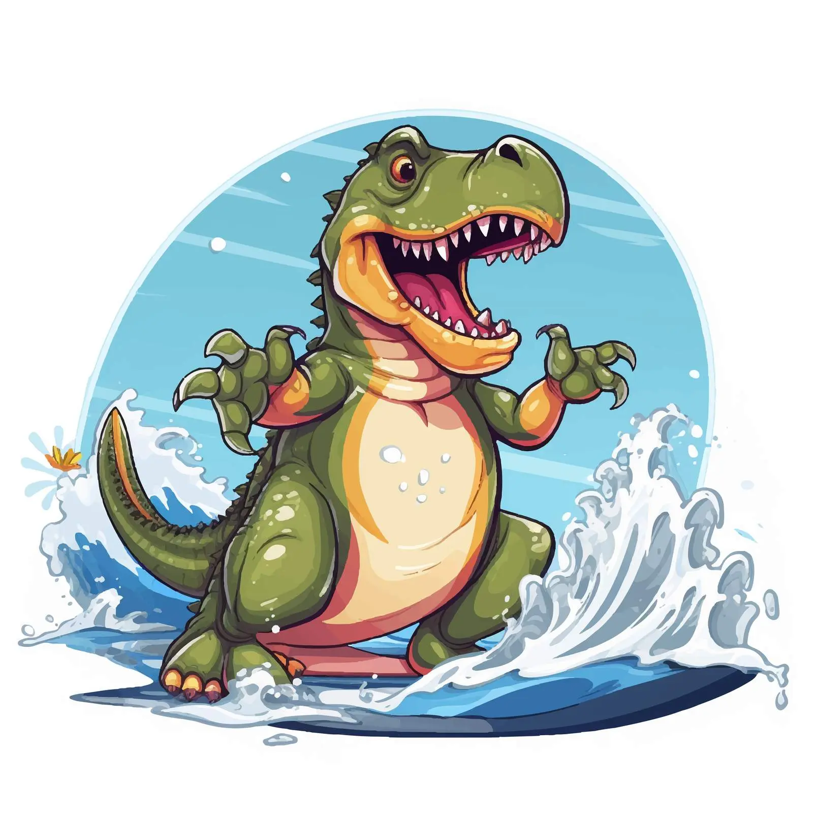 Tyrannosaurus Rex Surfing Cartoon Illustration — free download from Dotvec