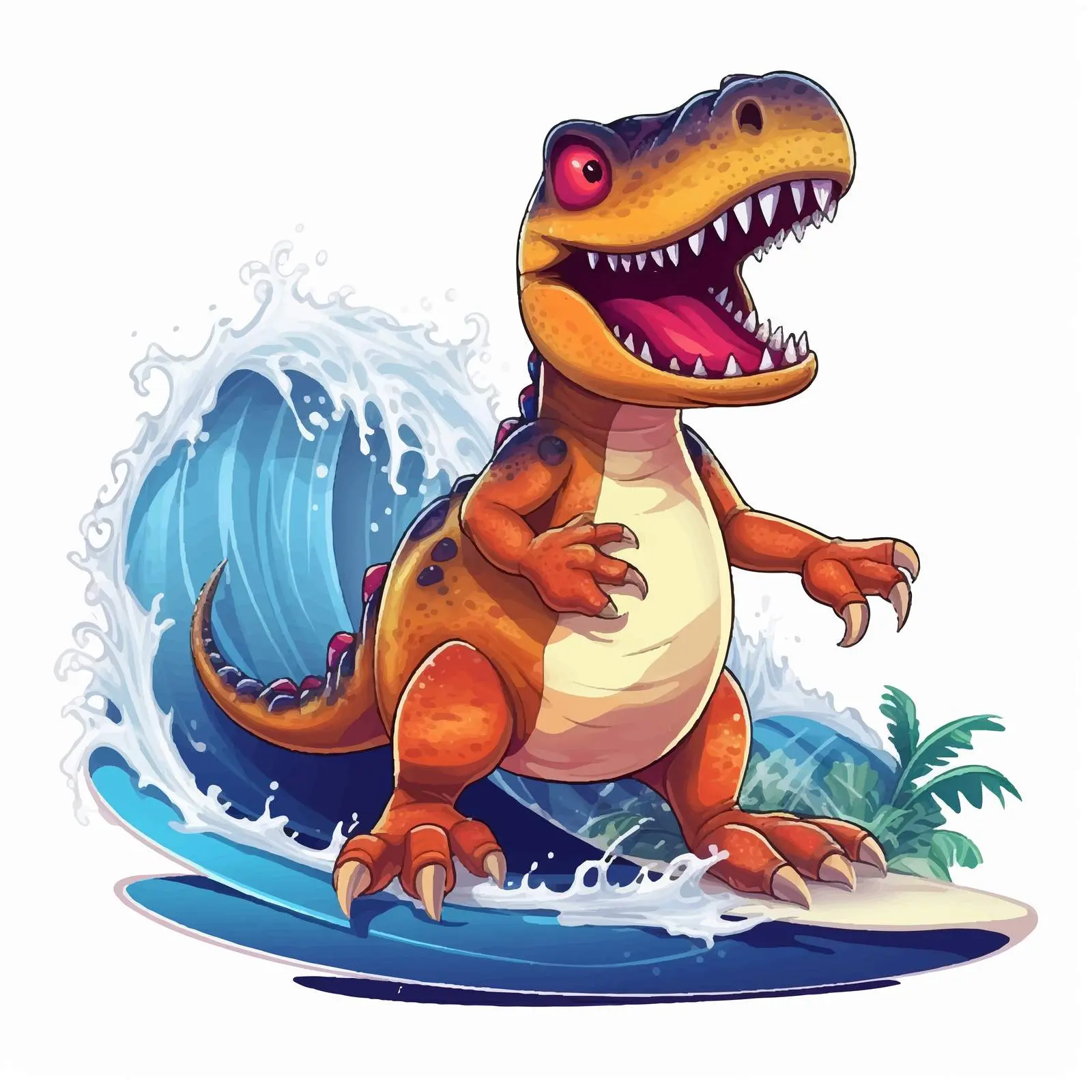 Cartoon Tyrannosaurus Rex Surfing Vector Illustration — free download from Dotvec