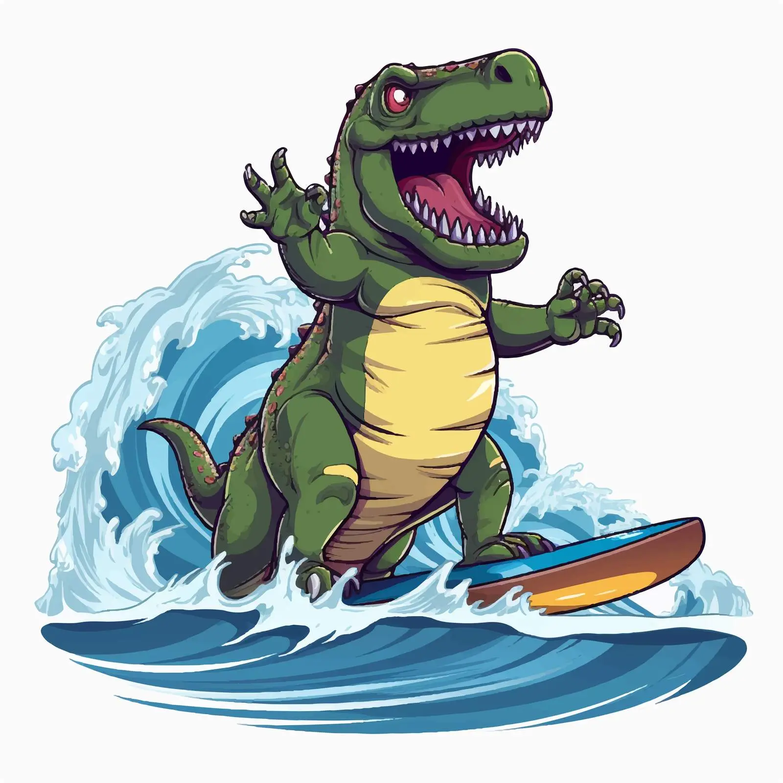 Cartoon T-Rex Dinosaur Surfing on a Board — free download from Dotvec