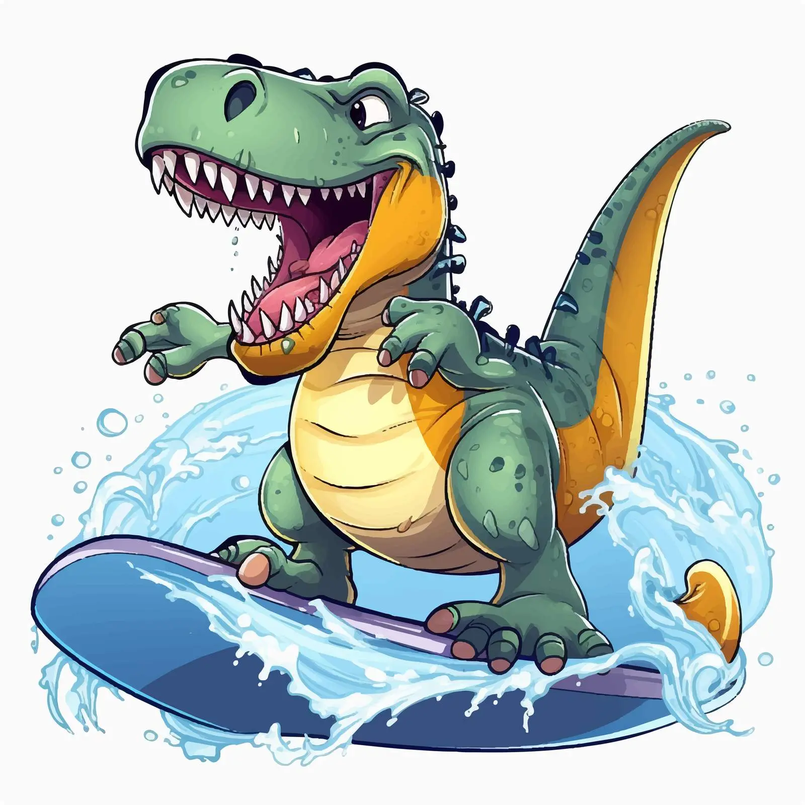 Cartoon Tyrannosaurus Rex Surfing on a Board — free download from Dotvec