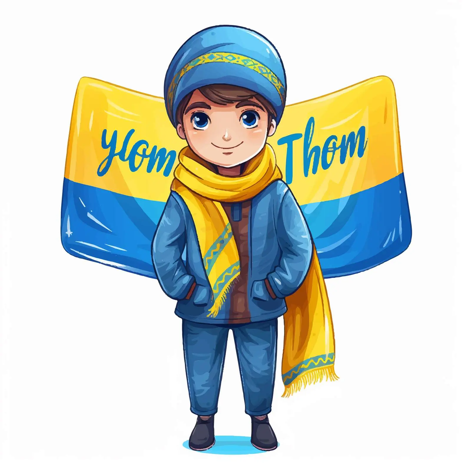Ukrainian Cossack Holding Flag with Hand Lettering — free download from Dotvec