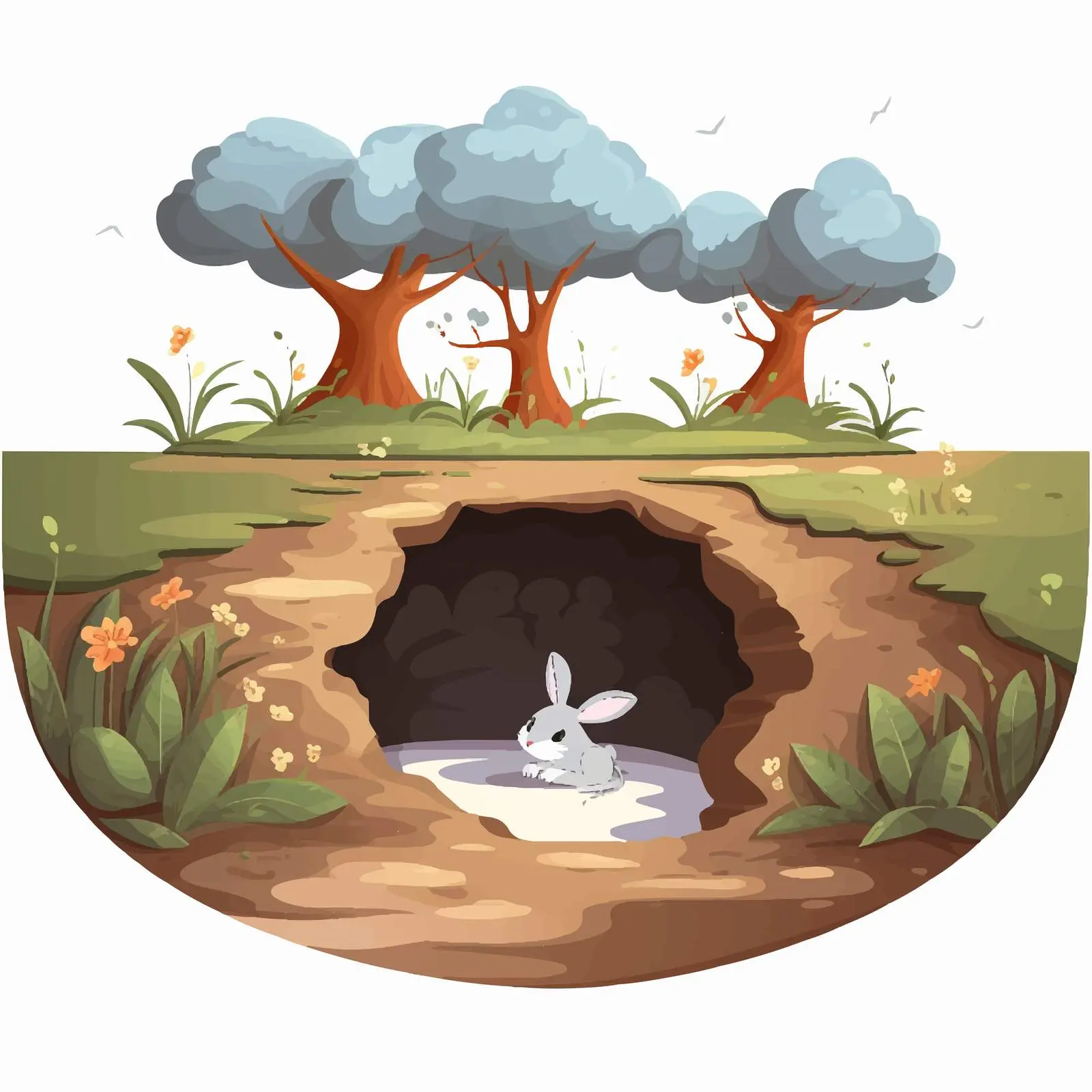 Underground Rabbit Hole in Garden Vector Design – free forest floor image from Dotvec
