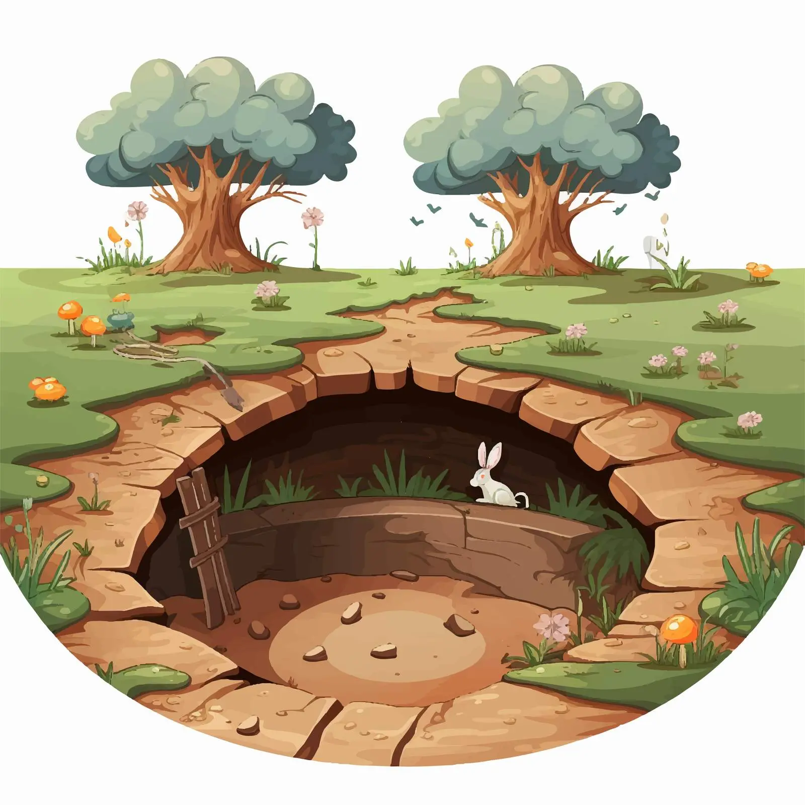 Underground Rabbit Hole in Garden Landscape — free download from Dotvec