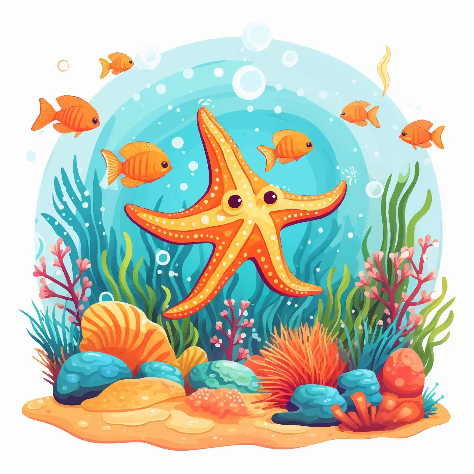 Underwater Scene with Starfish Cartoon Character — free download from Dotvec