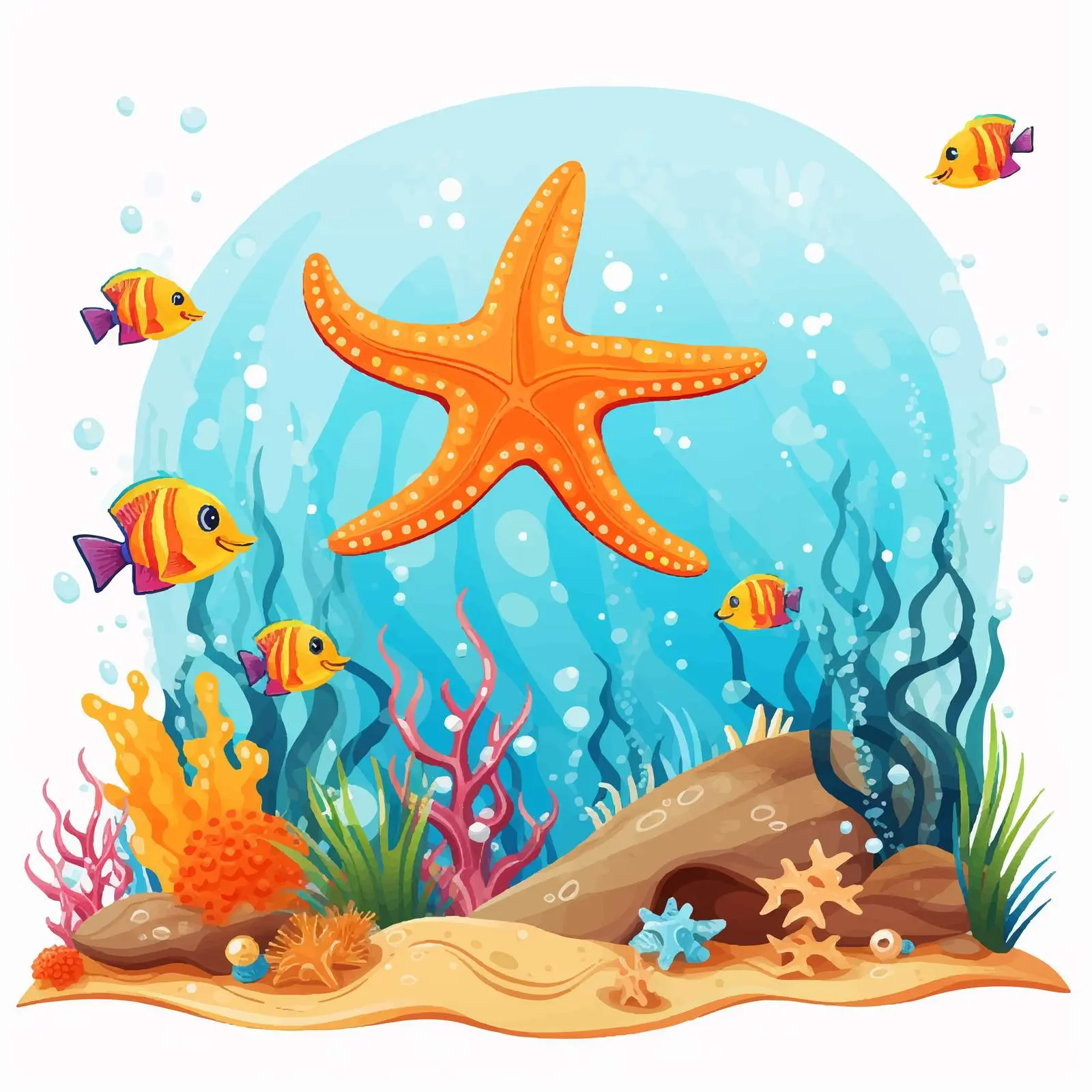 Cartoon Underwater Scene with Starfish Character — free download from Dotvec