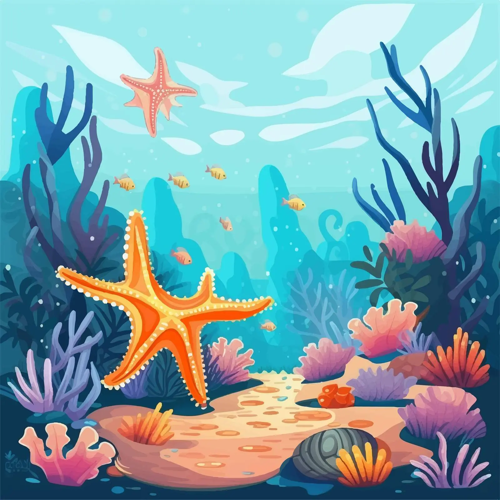 Vibrant Underwater Scene with Starfish Character — free download from Dotvec