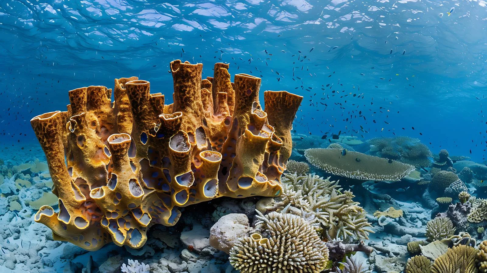 Vibrant Underwater Scene with Barrel Sponge — free download from Dotvec