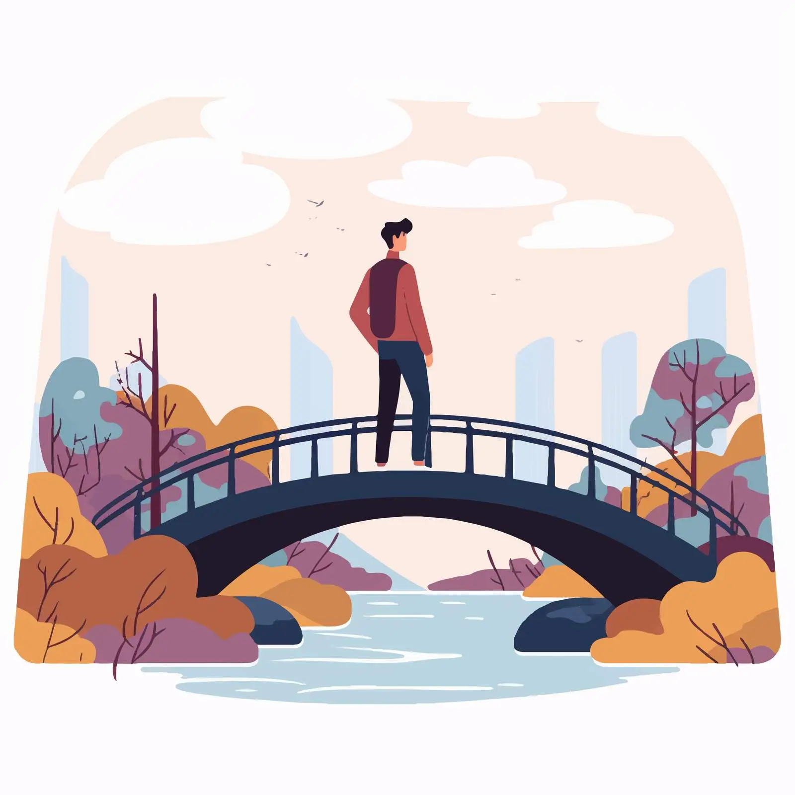 Lonely Young Man on Bridge Illustration — free download from Dotvec