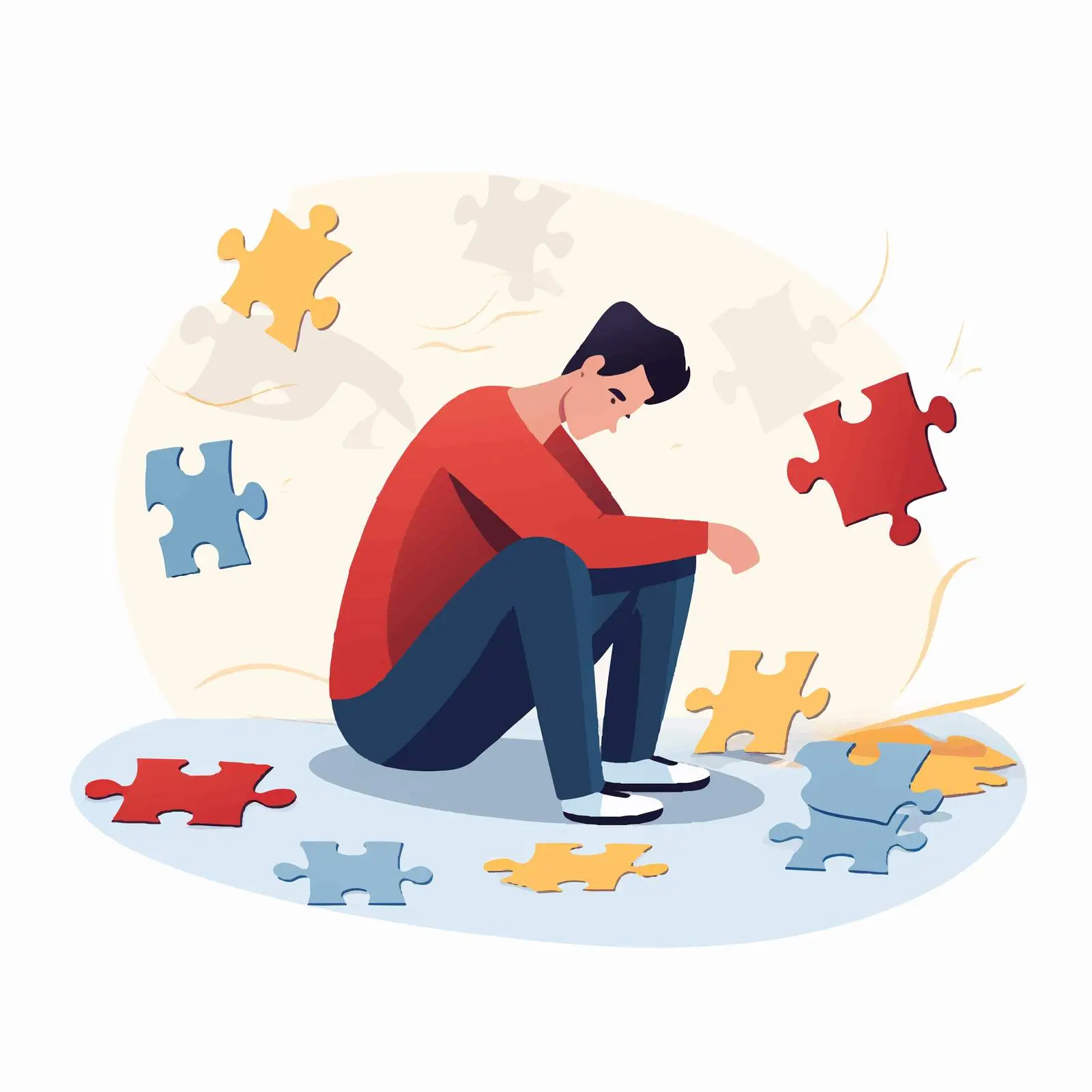 Unhappy Cartoon Man with Jigsaw Puzzle Piece — free download from Dotvec