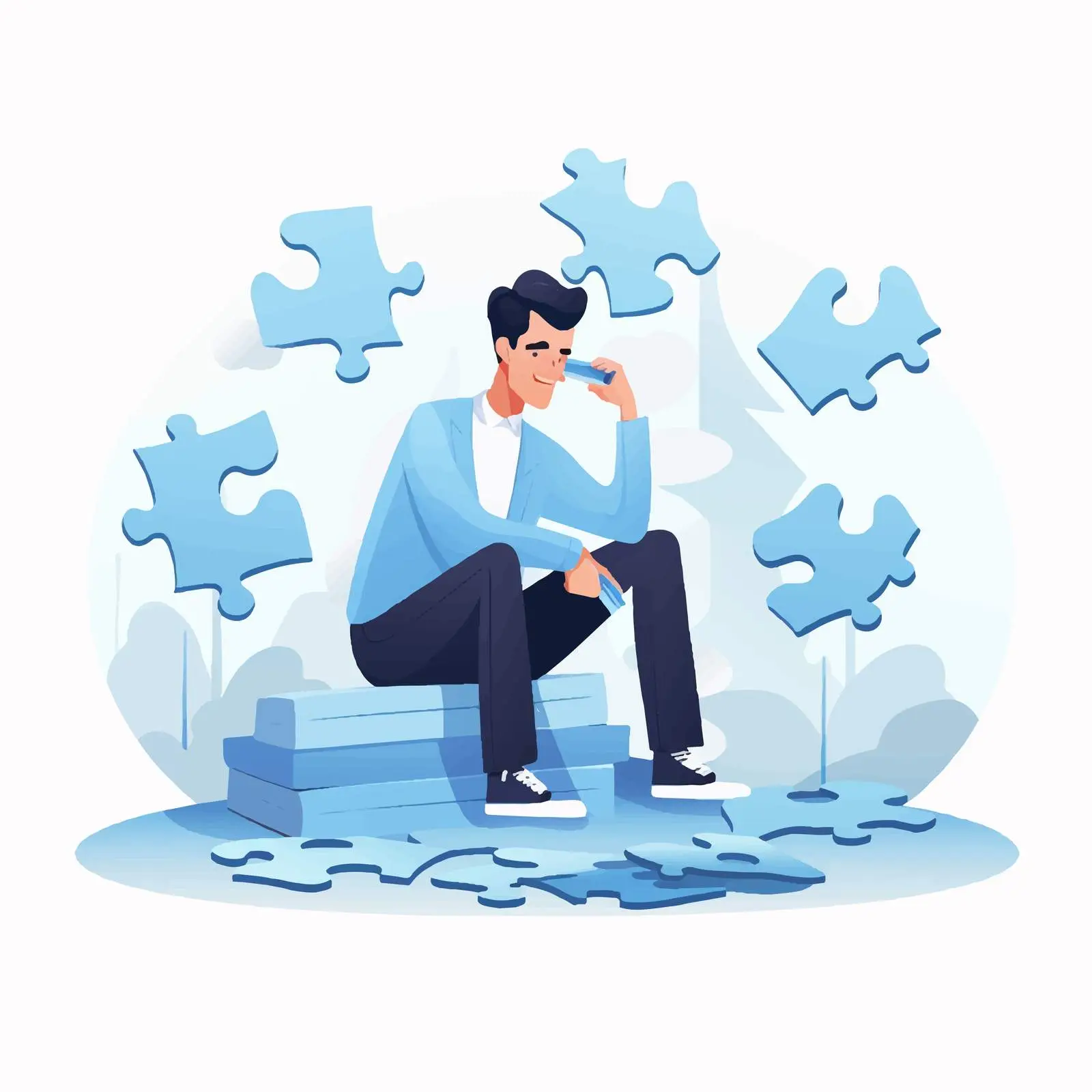 Unhappy Cartoon Man with Jigsaw Puzzle Piece — free download from Dotvec