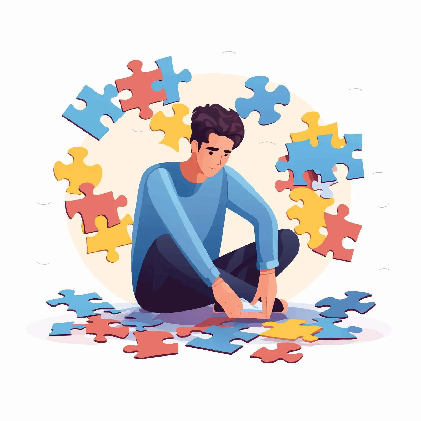 Frustrated Cartoon Man with Jigsaw Puzzle Piece – free confusion image from Dotvec