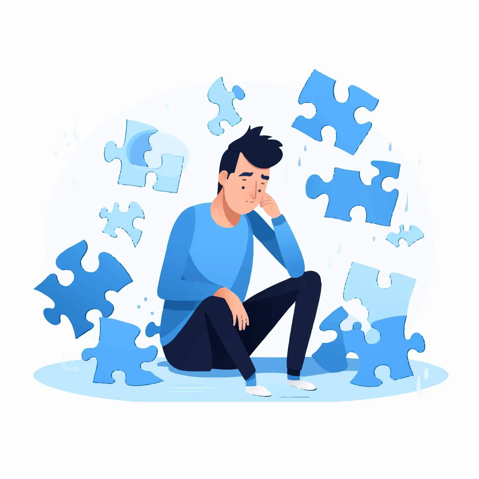 Unhappy Cartoon Man with Jigsaw Puzzle Piece — free download from Dotvec