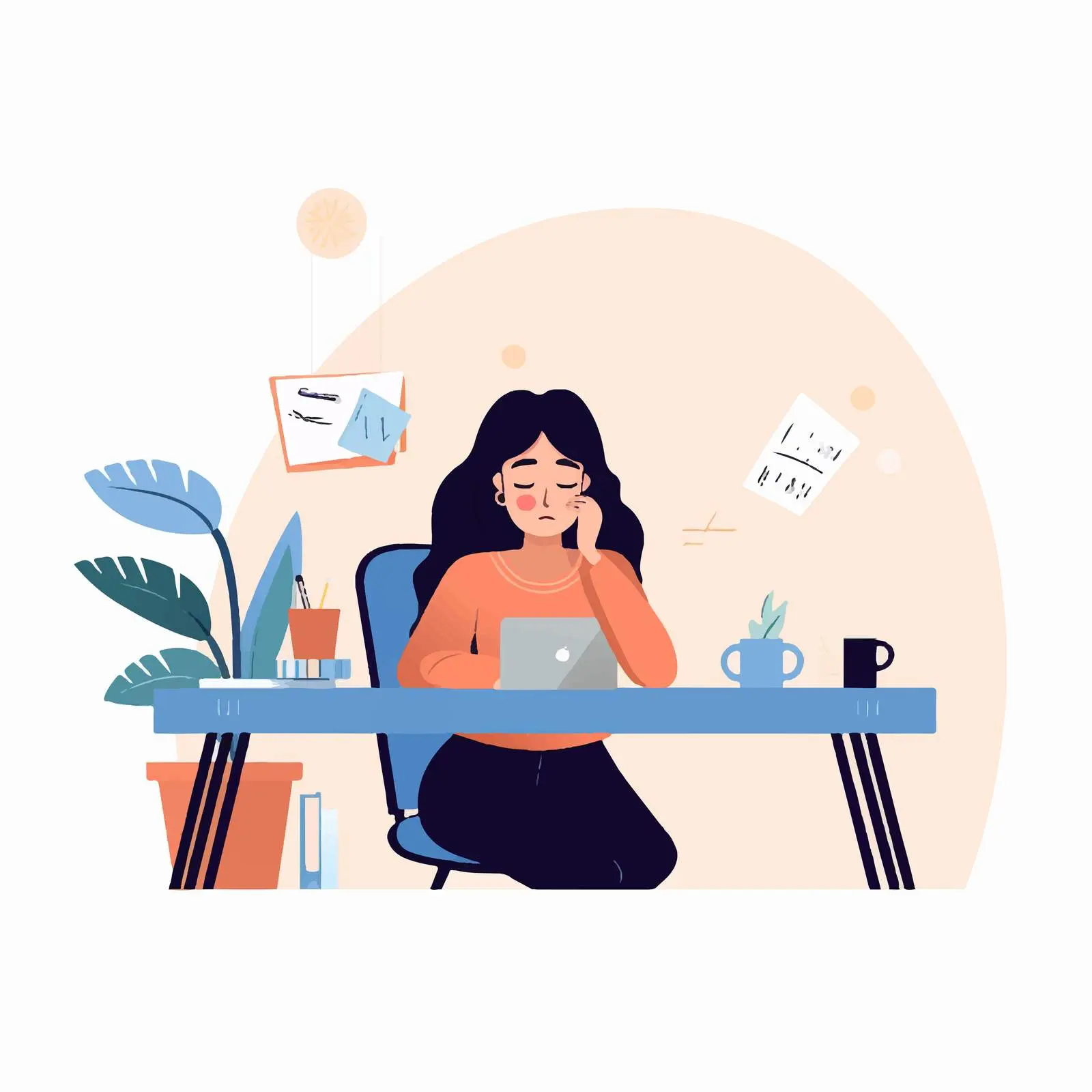 Sad Female Clerk at Desk – free sad expression image from Dotvec