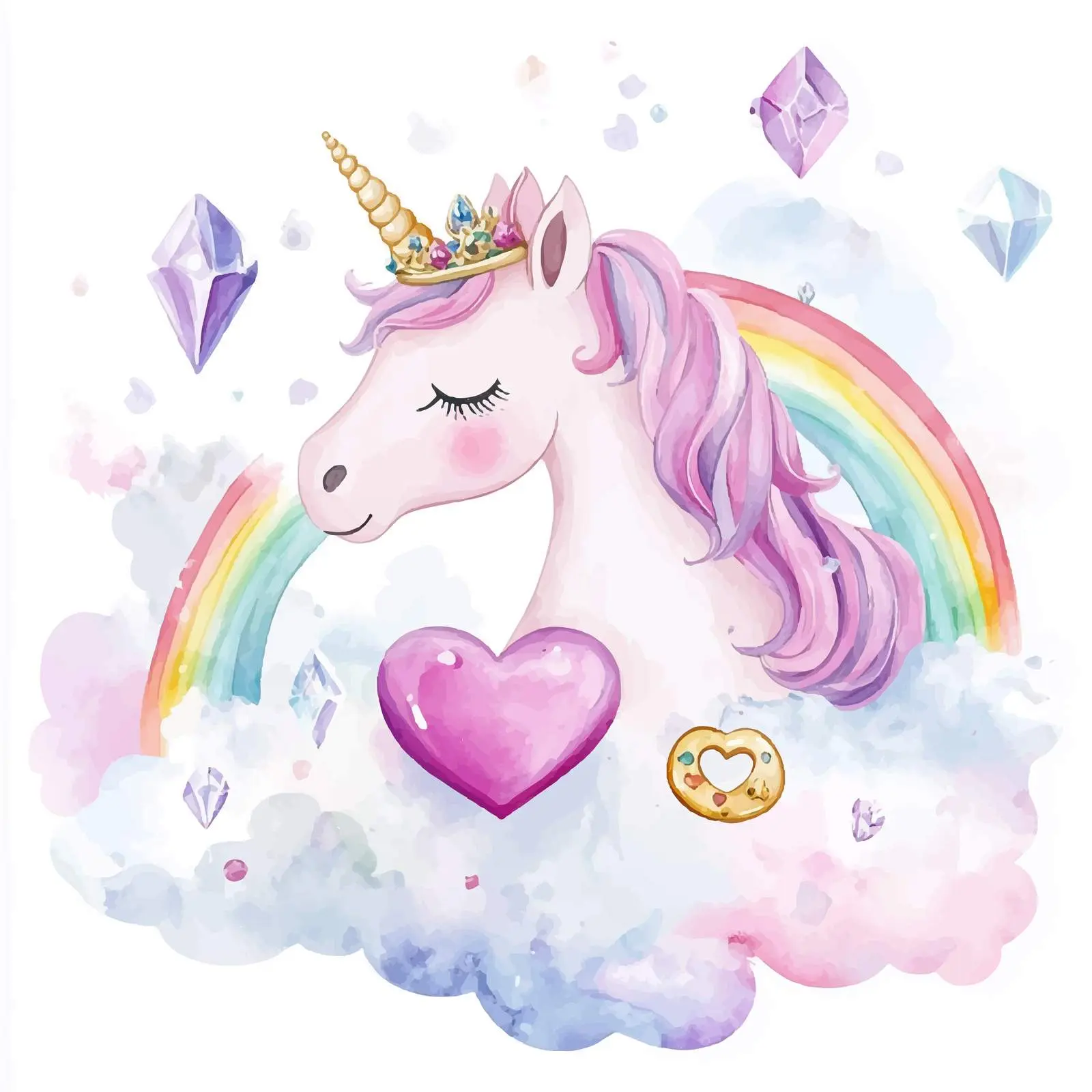 Magical Rainbow Unicorn with Heart and Crown — free download from Dotvec