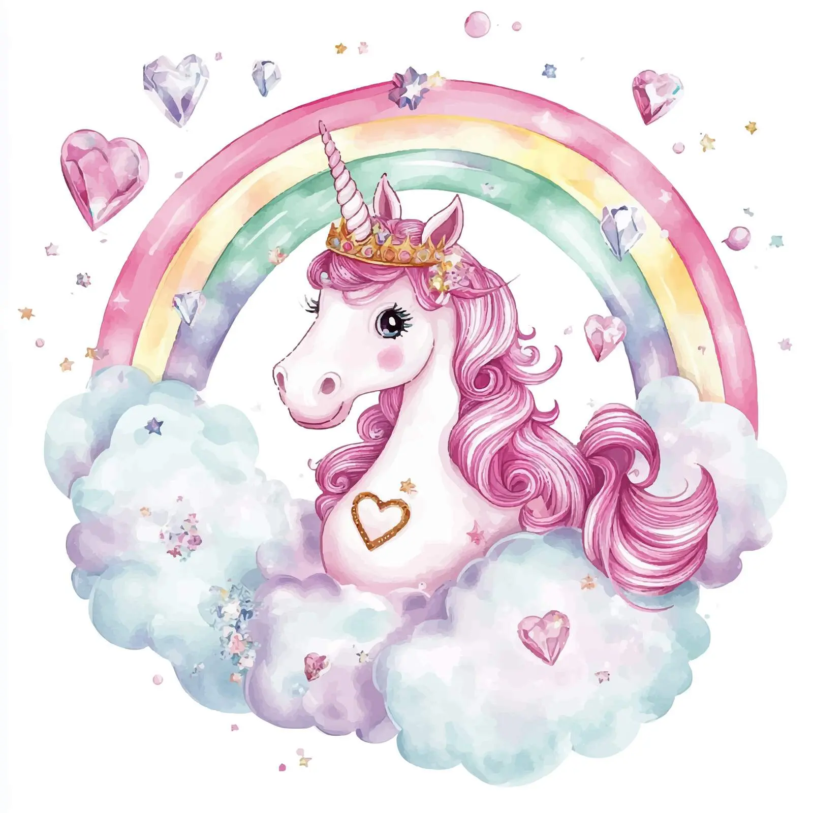 Whimsical Unicorn with Rainbow and Crystals – free fairytale image from Dotvec