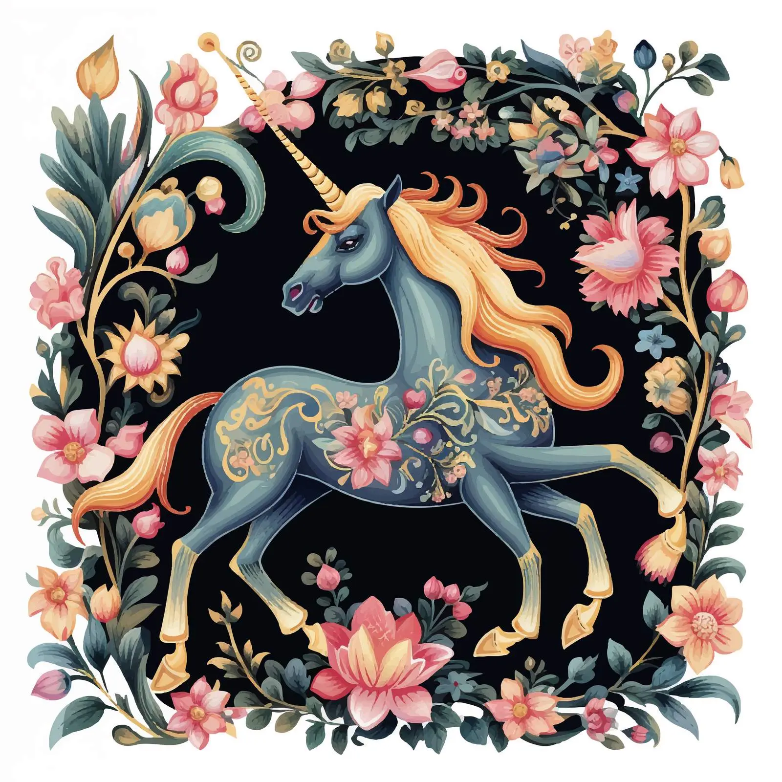 Medieval Unicorn Walk Poster Vector Artwork – free tapestry image from Dotvec