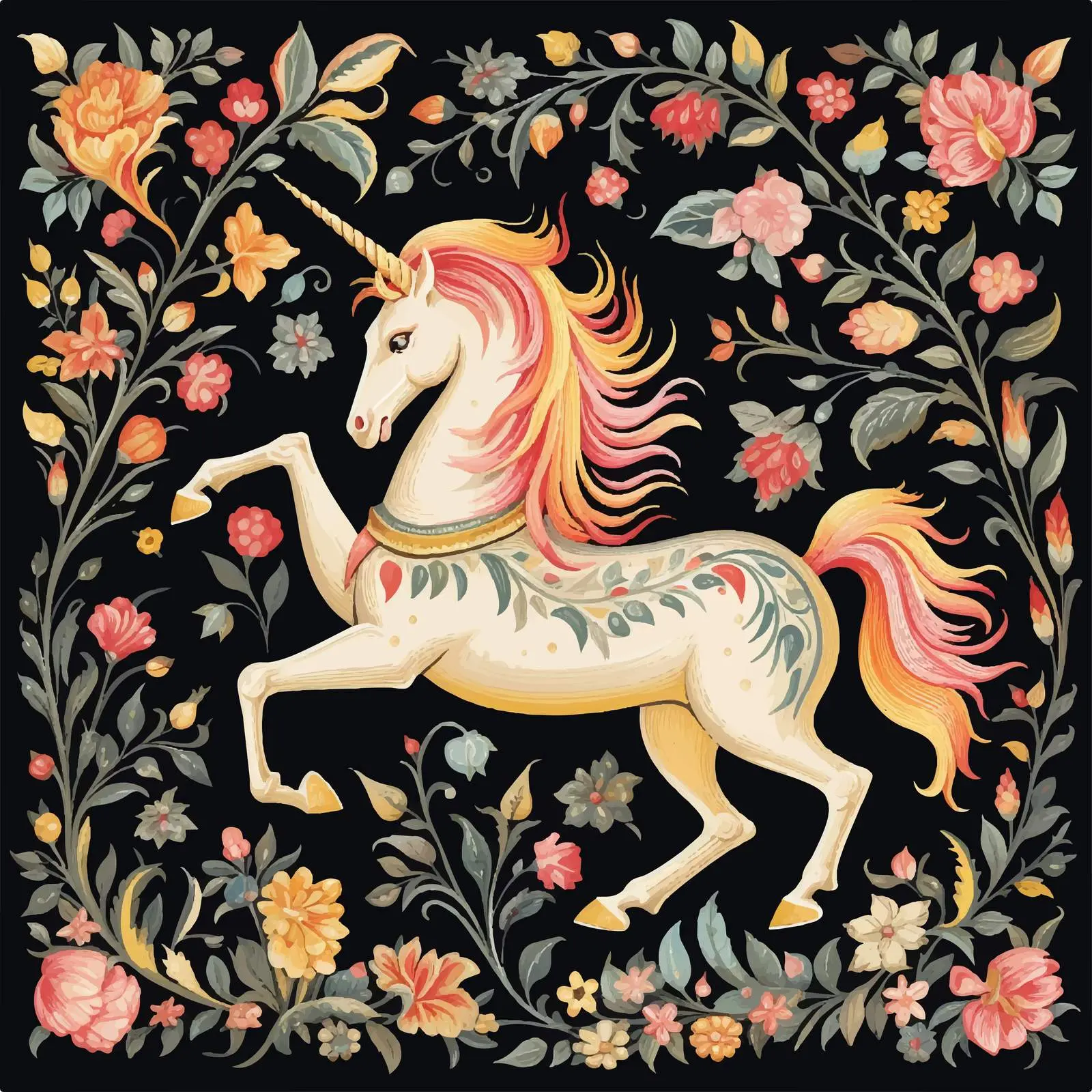 Medieval Unicorn Walk Vector Artwork — free download from Dotvec