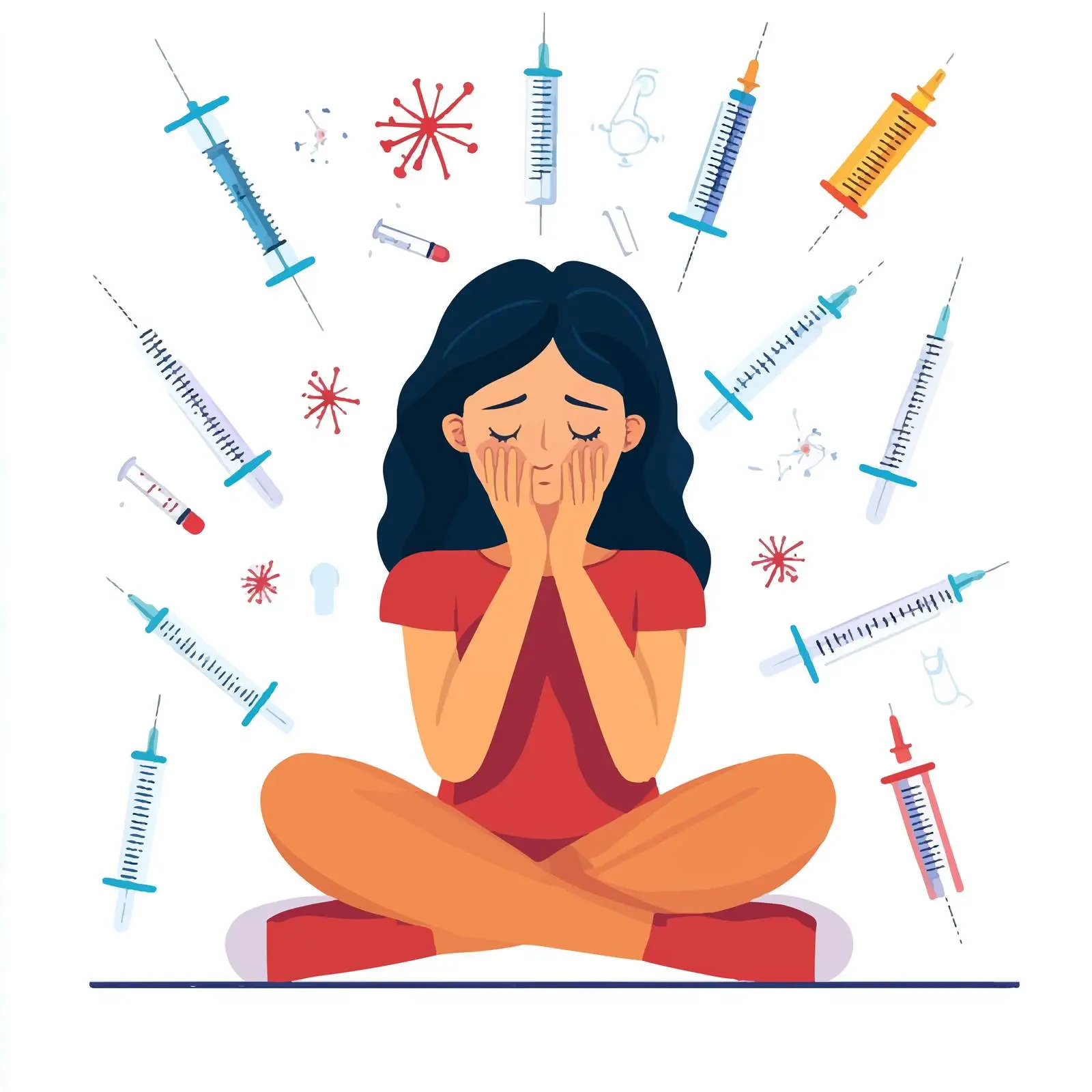 Anxious Girl Scared of Needles and Syringe – free nervousness image from Dotvec