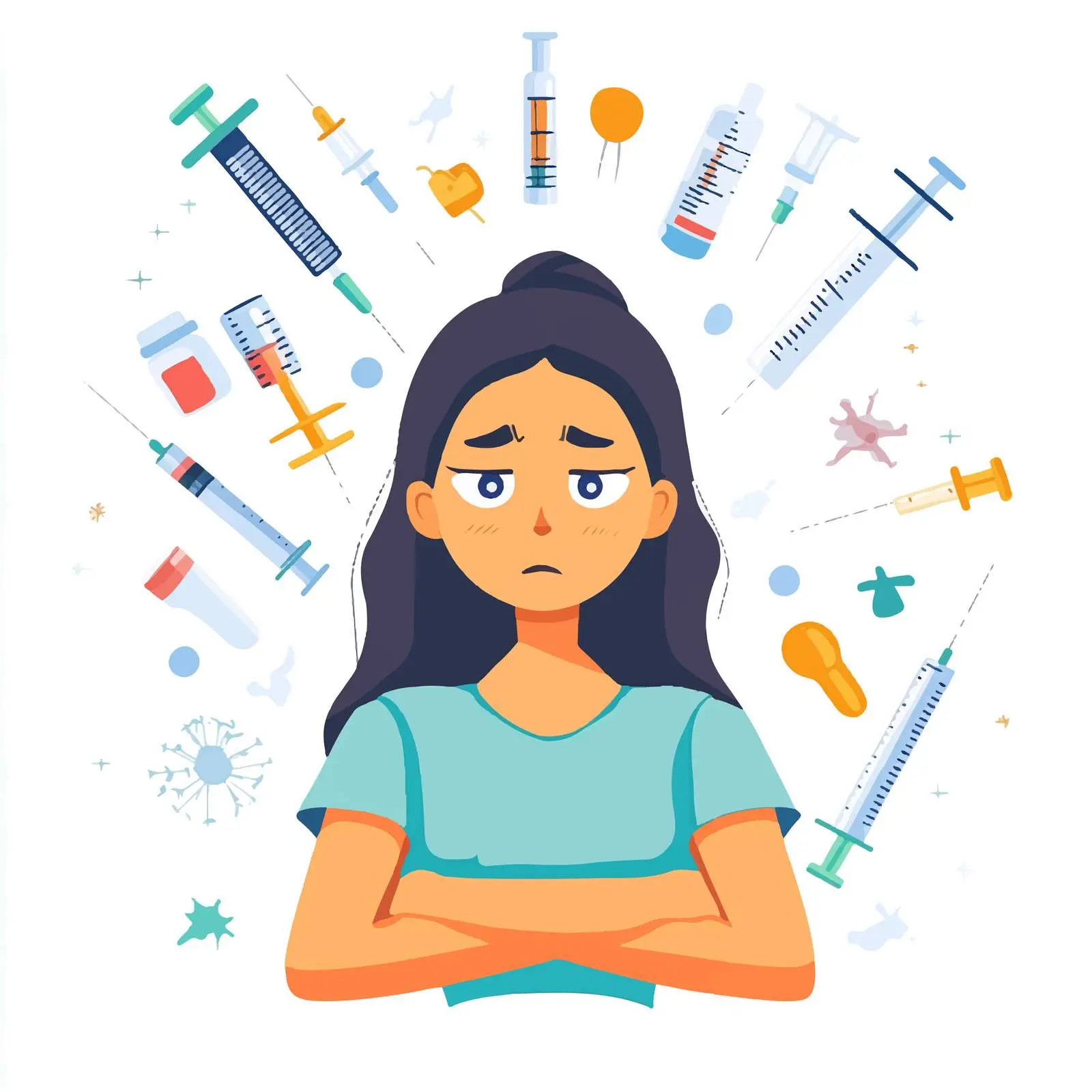 Anxious Girl Scared of Needles and Syringes – free nervousness image from Dotvec