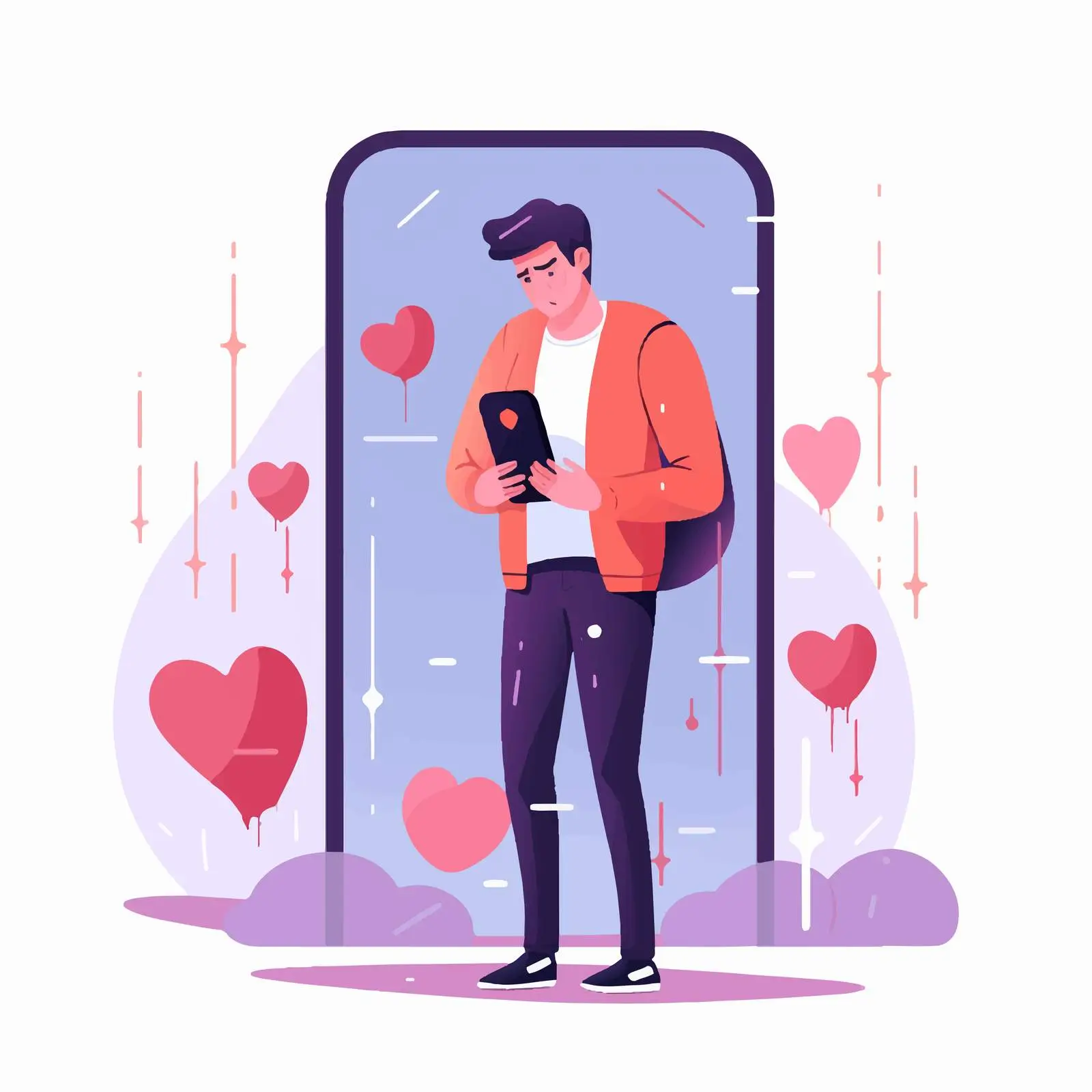 Upset Male with Broken Heart Looking at Smartphone — free download from Dotvec