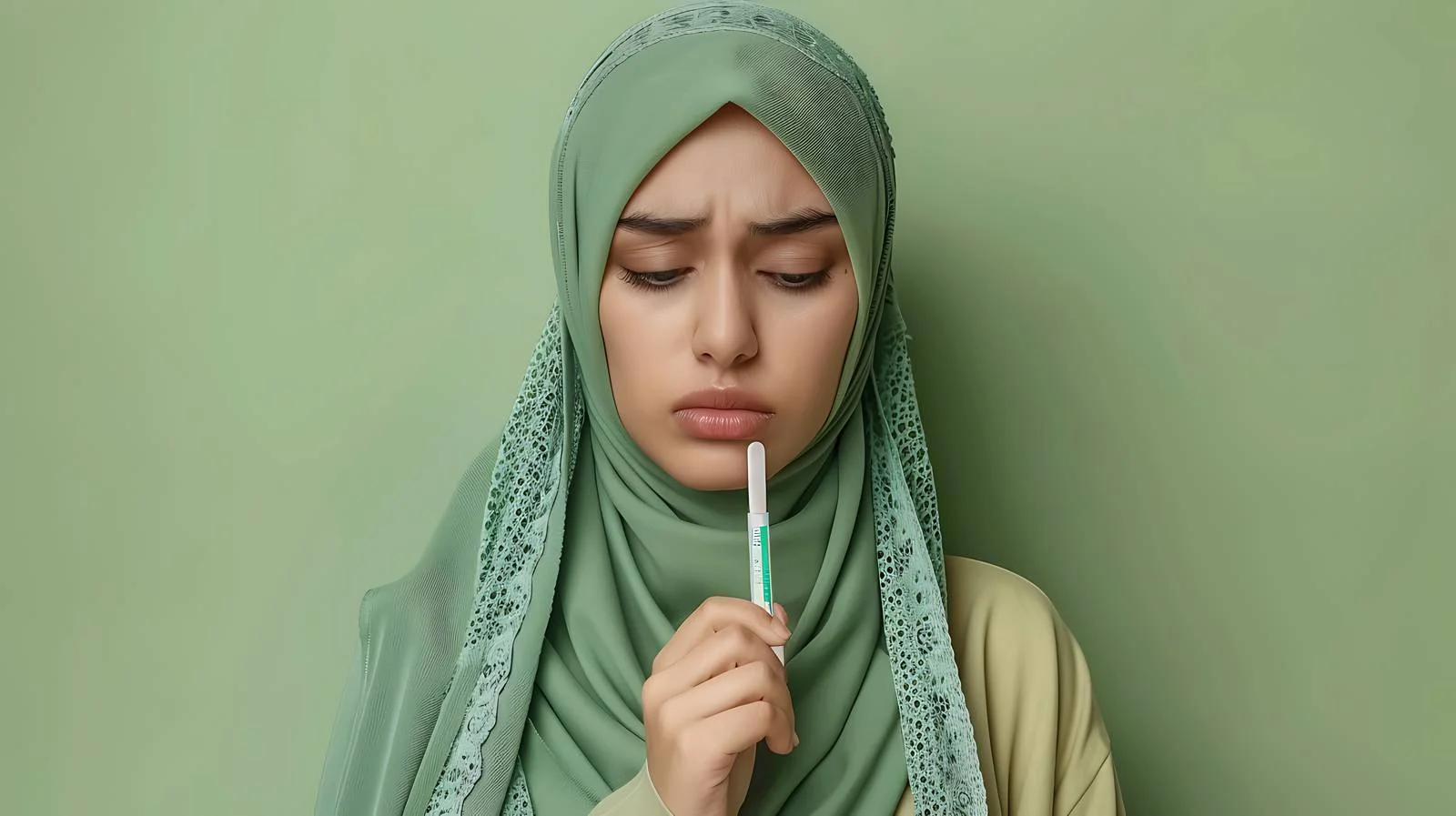 Distressed Muslim Woman with Pregnancy Test — free download from Dotvec
