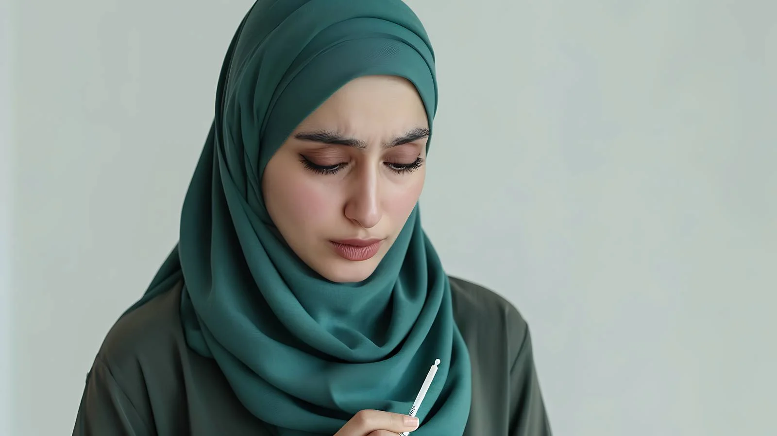Distressed Muslim Woman with Pregnancy Test — free download from Dotvec