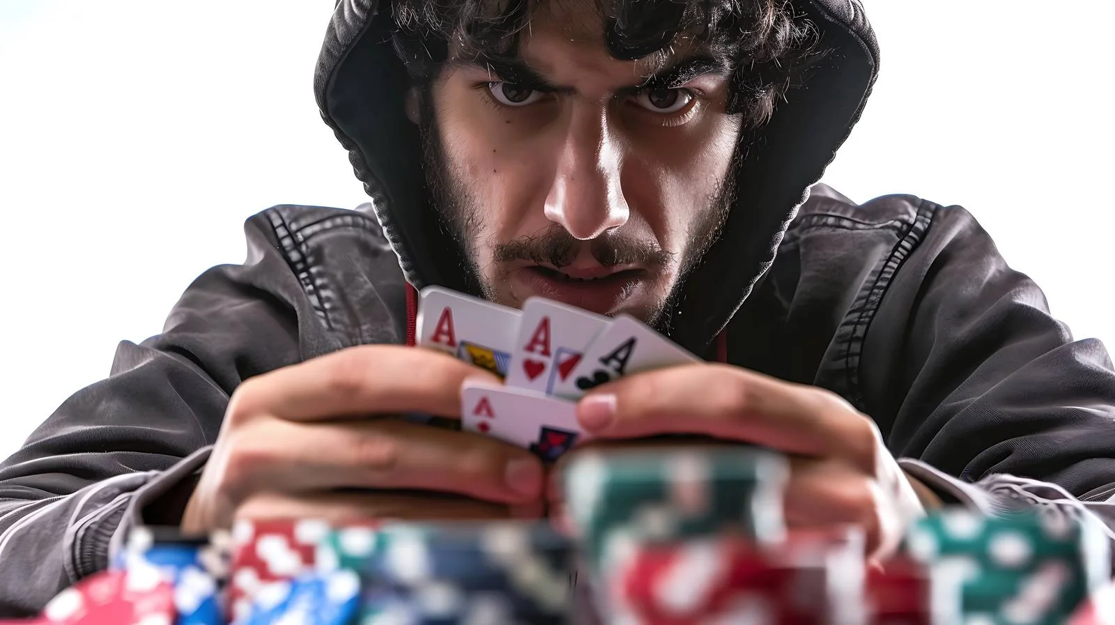 Disappointed Poker Player with Bad Cards — free download from Dotvec