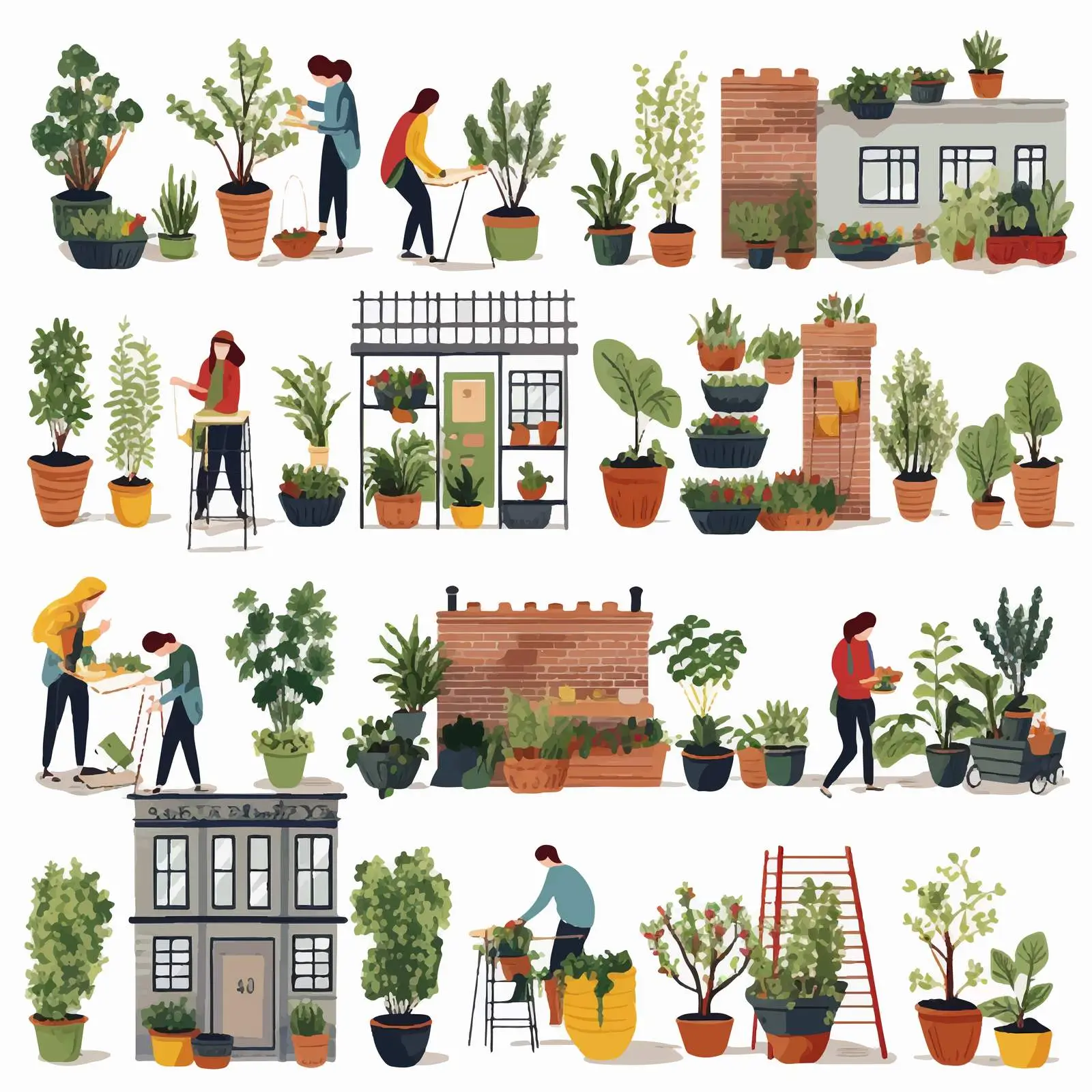 Urban Gardening Collection - City People Cultivating — free download from Dotvec