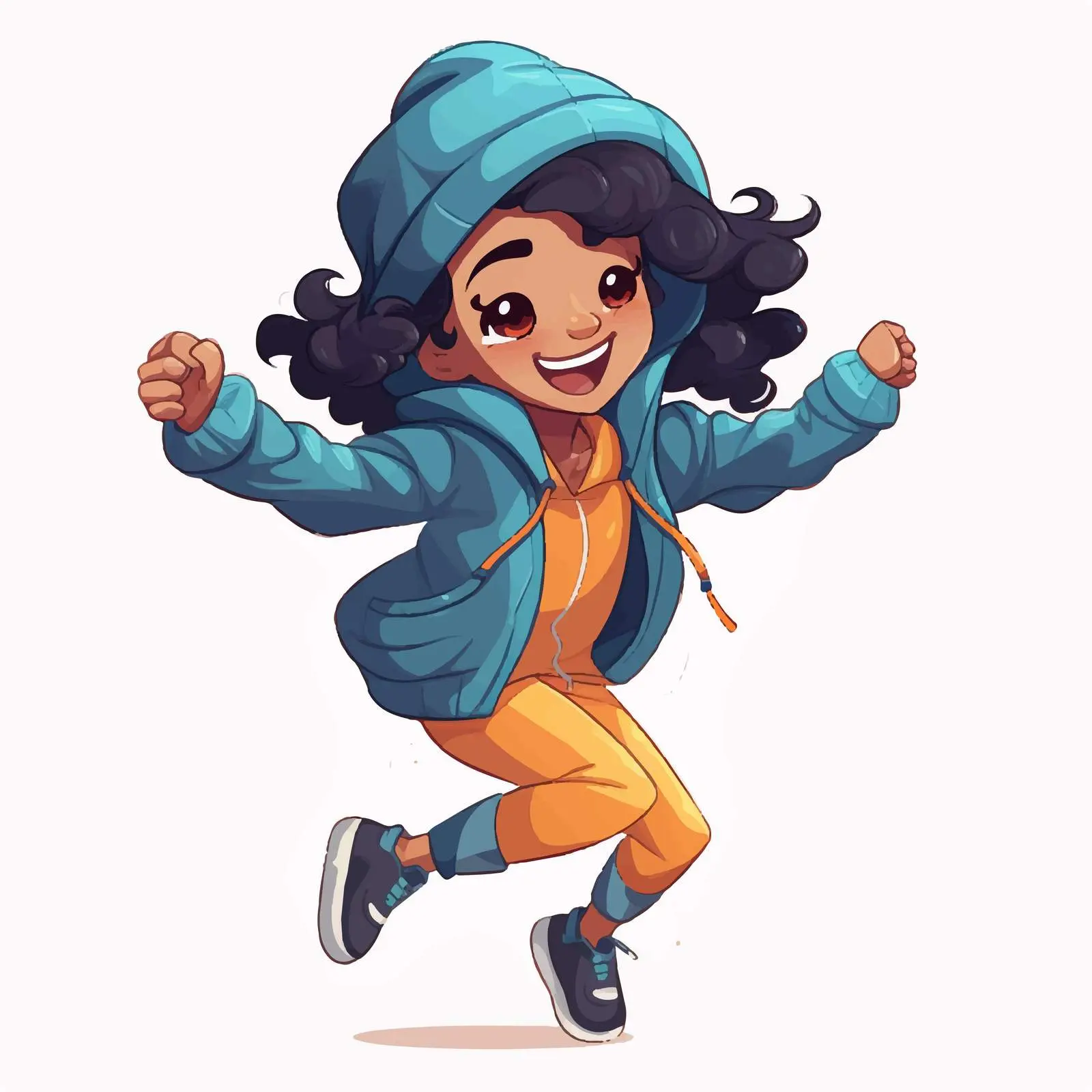 Urban Girl Jumping in Hoodie Cartoon Illustration — free download from Dotvec