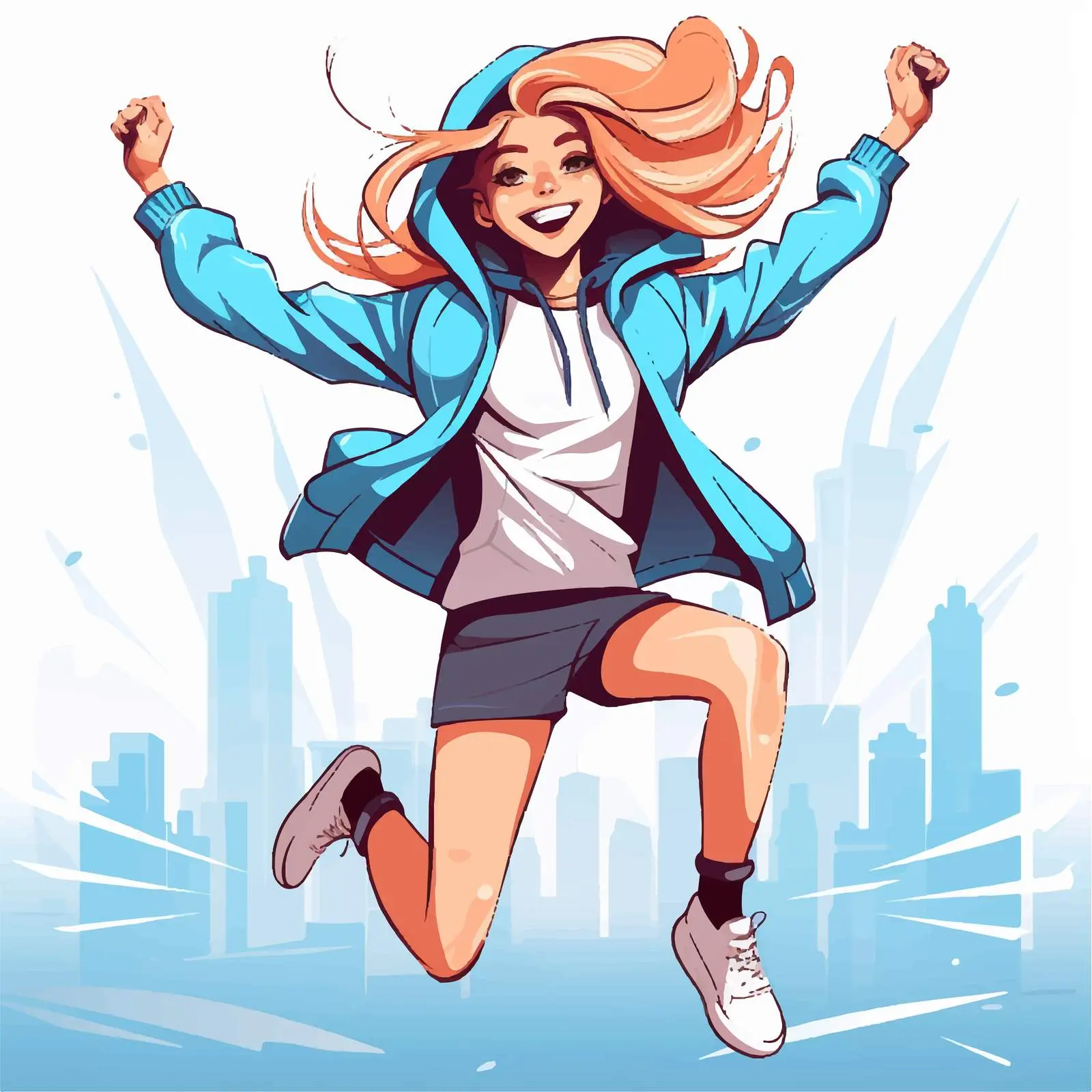 Urban Girl in Hoodie Jumping Vector Illustration – free teen girl image from Dotvec
