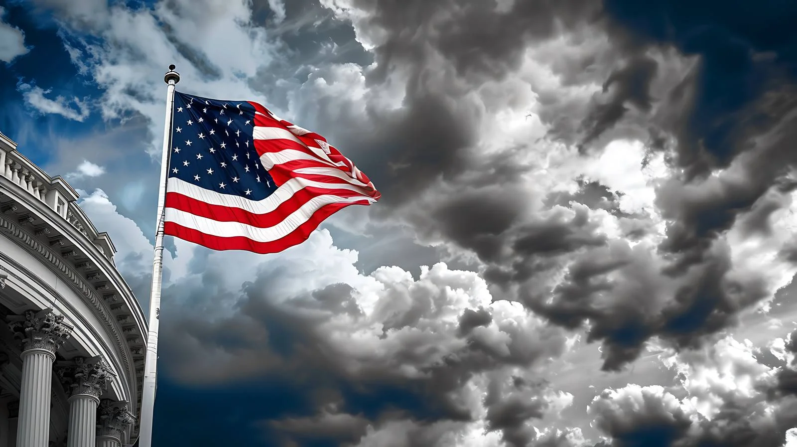 US Capitol with Flag and Dramatic Sky — free download from Dotvec