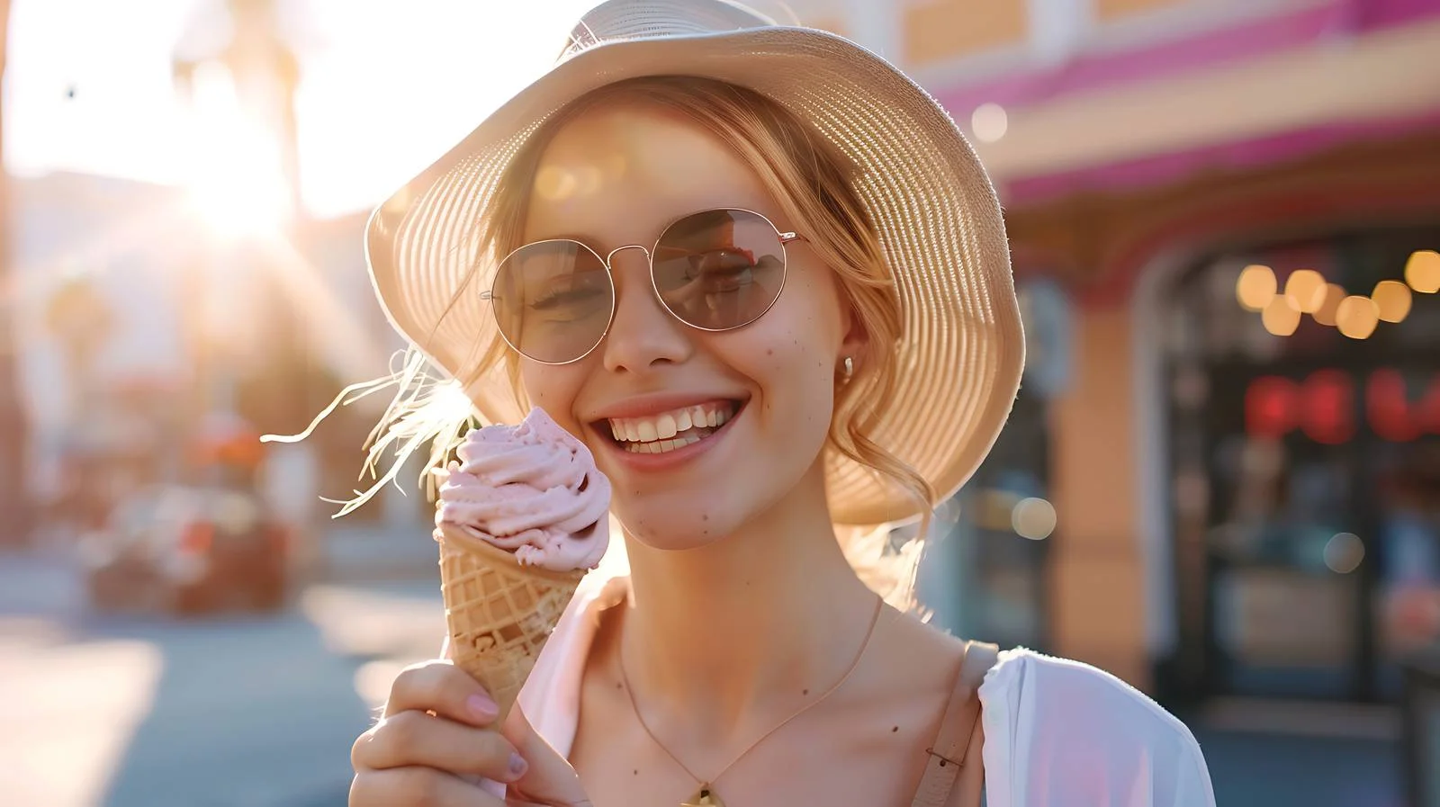 Joyful Woman Enjoying Ice Cream in Vegas — free download from Dotvec