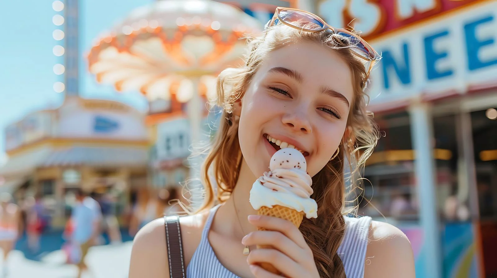 Joyful Young Woman Enjoying Ice Cream – free frozen dessert image from Dotvec