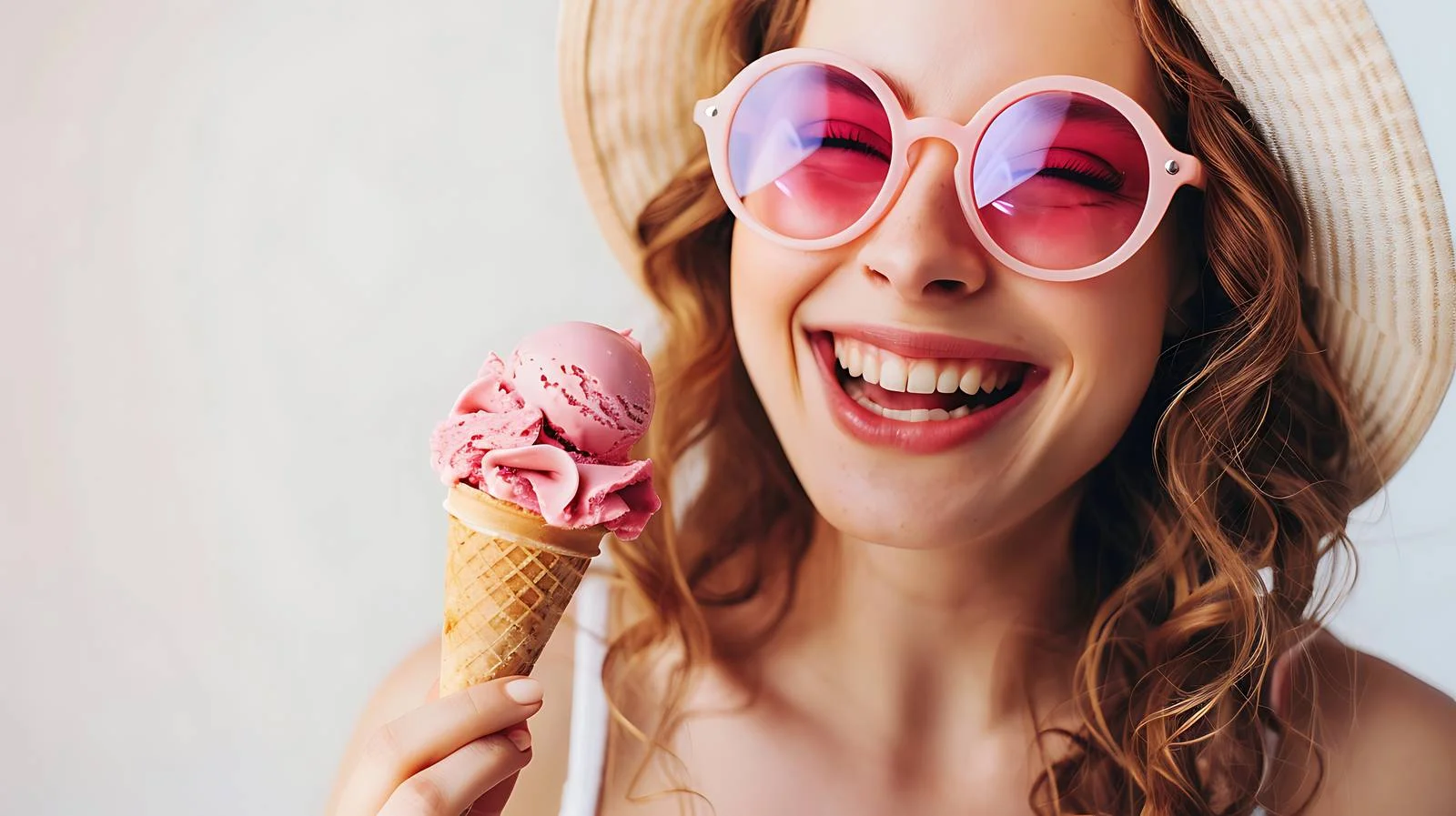 Happy Young Woman Eating Ice Cream — free download from Dotvec