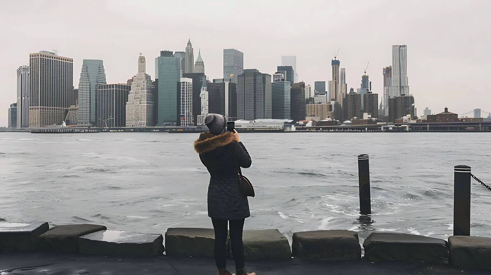 Brooklyn Woman Standing by Waterfront in New York — free download from Dotvec