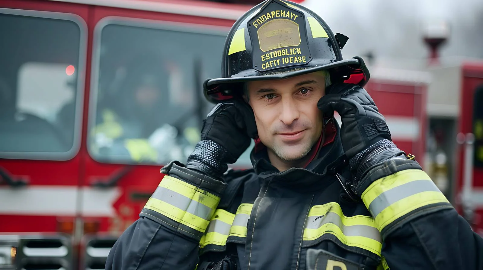 New York firefighter donning helmet portrait — free download from Dotvec