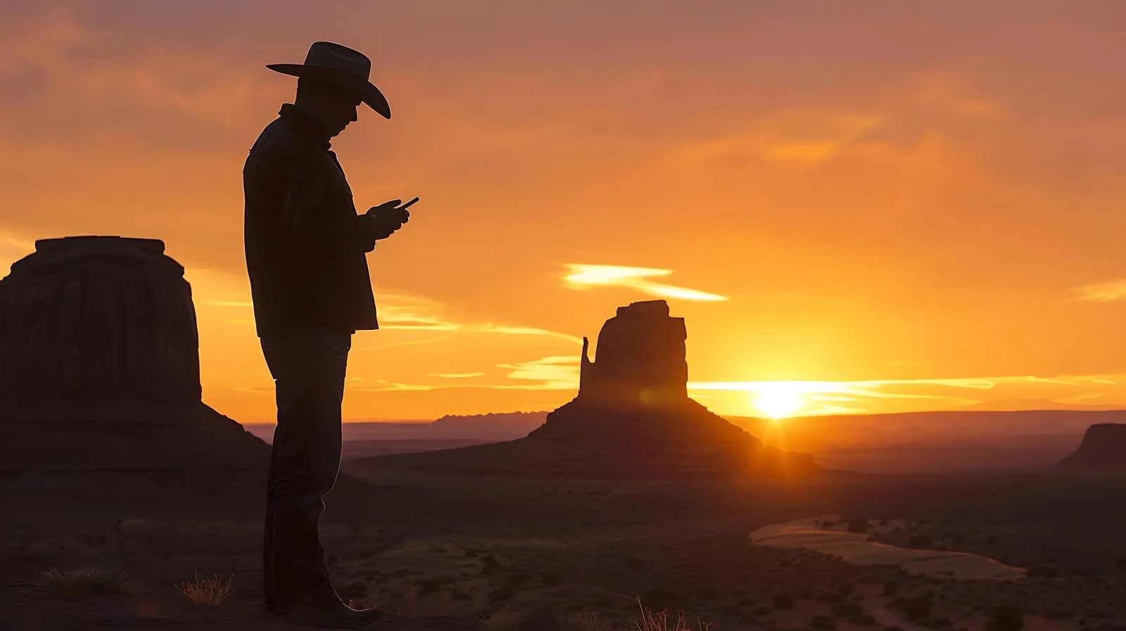 Silhouette in Monument Valley with Cowboy — free download from Dotvec