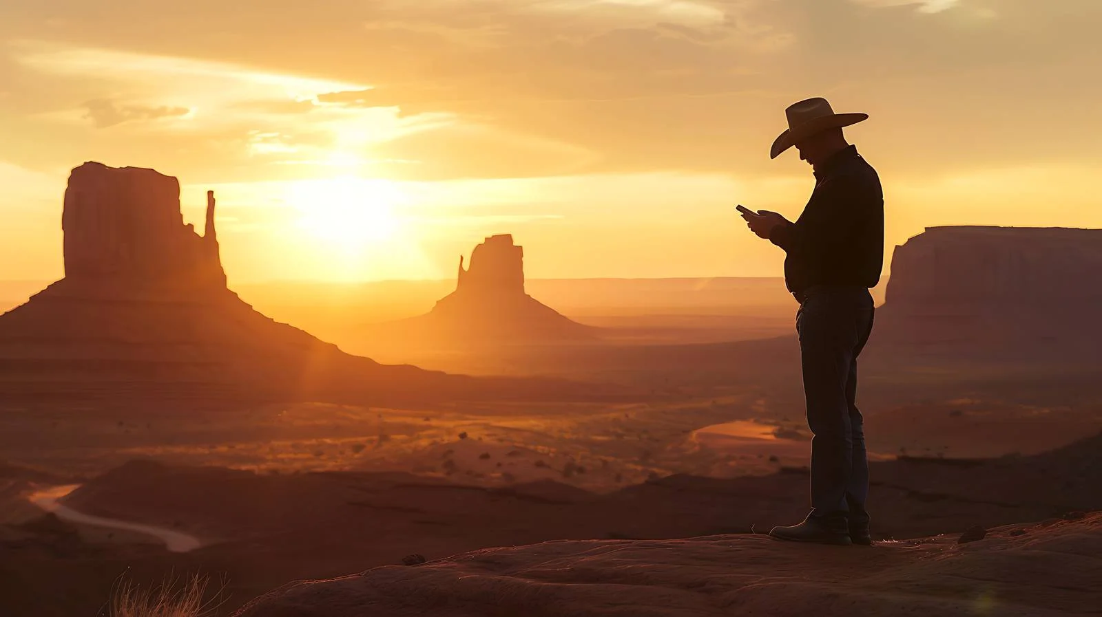 Monument Valley Man Silhouette with Cowboy — free download from Dotvec