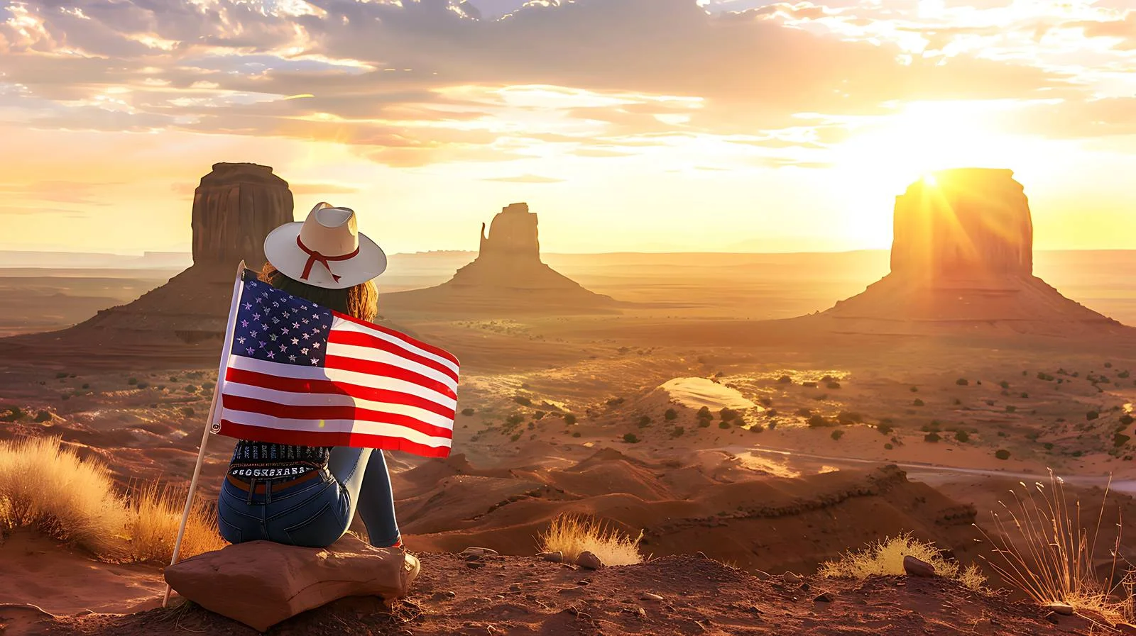 Utah Monument Valley Woman with US — free download from Dotvec